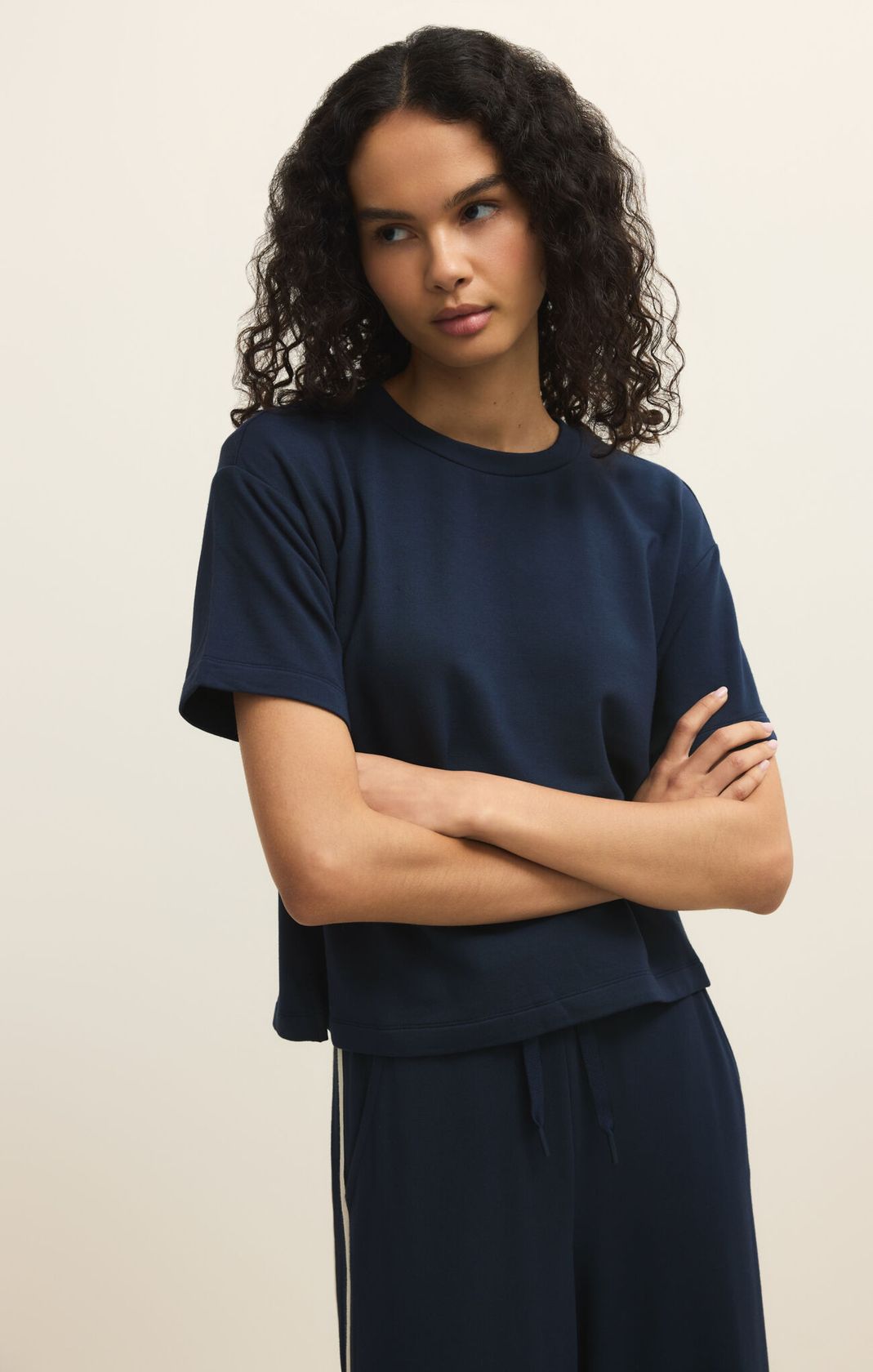 Fleece Short Sleeve Navy Tee