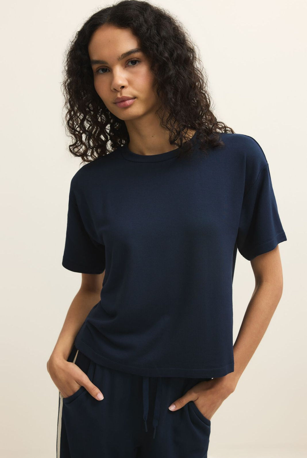 Fleece Short Sleeve Navy Tee