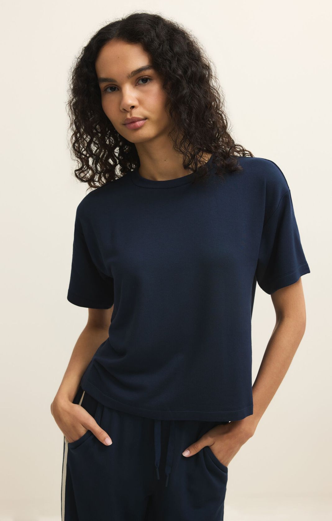 Fleece Short Sleeve Navy Tee