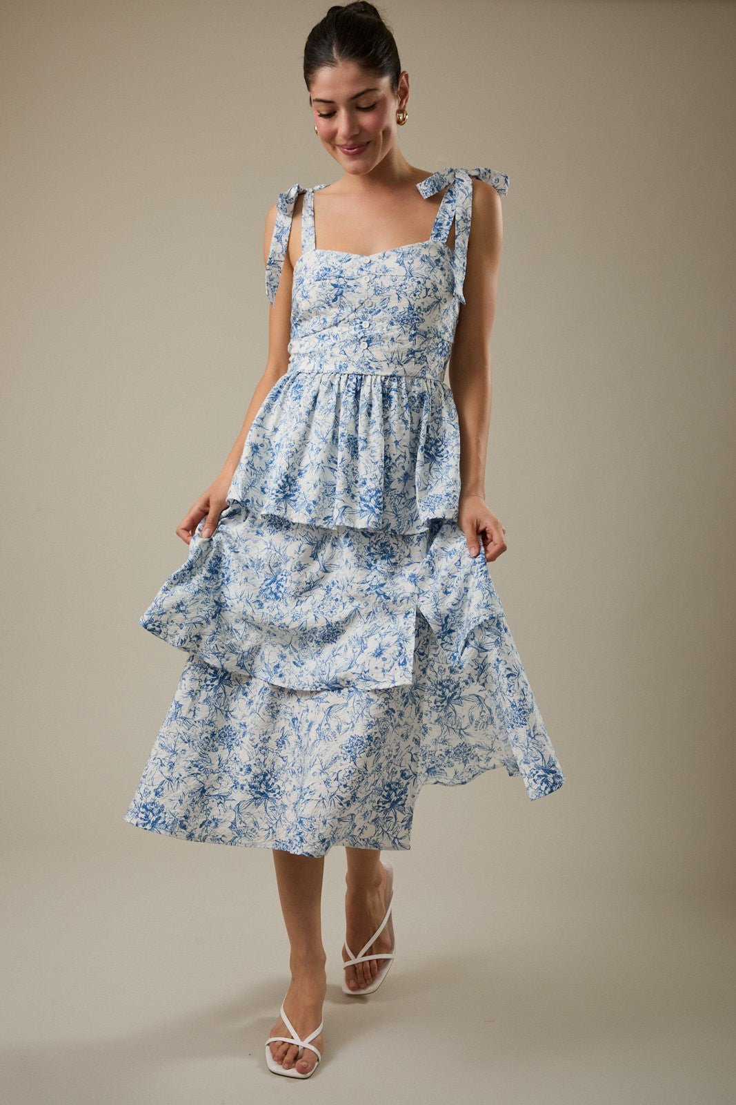 Rose & Lee Co Harley Dress, Cream/Blue Floral Event Dress