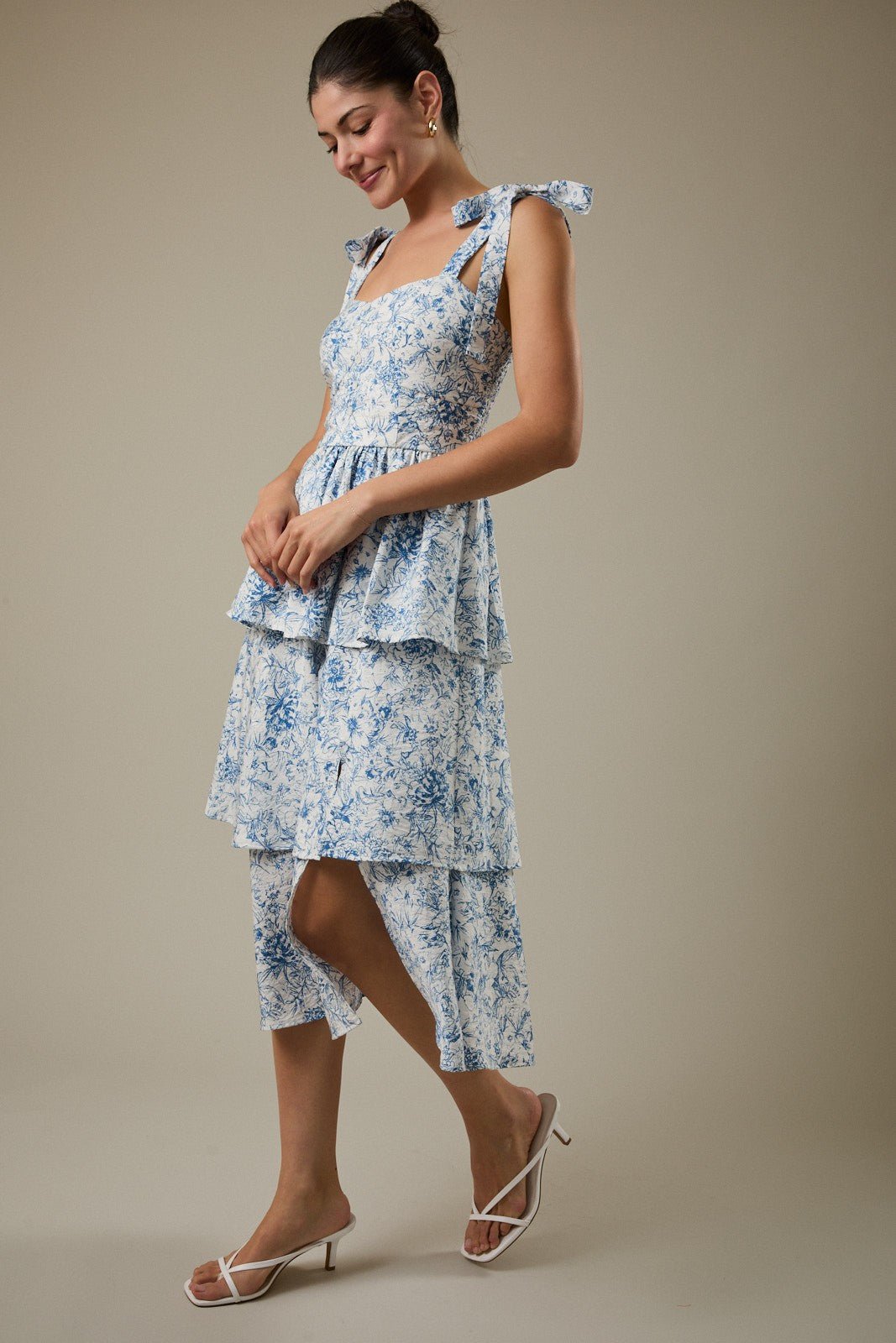 Rose & Lee Co Harley Dress, Cream/Blue Floral Event Dress