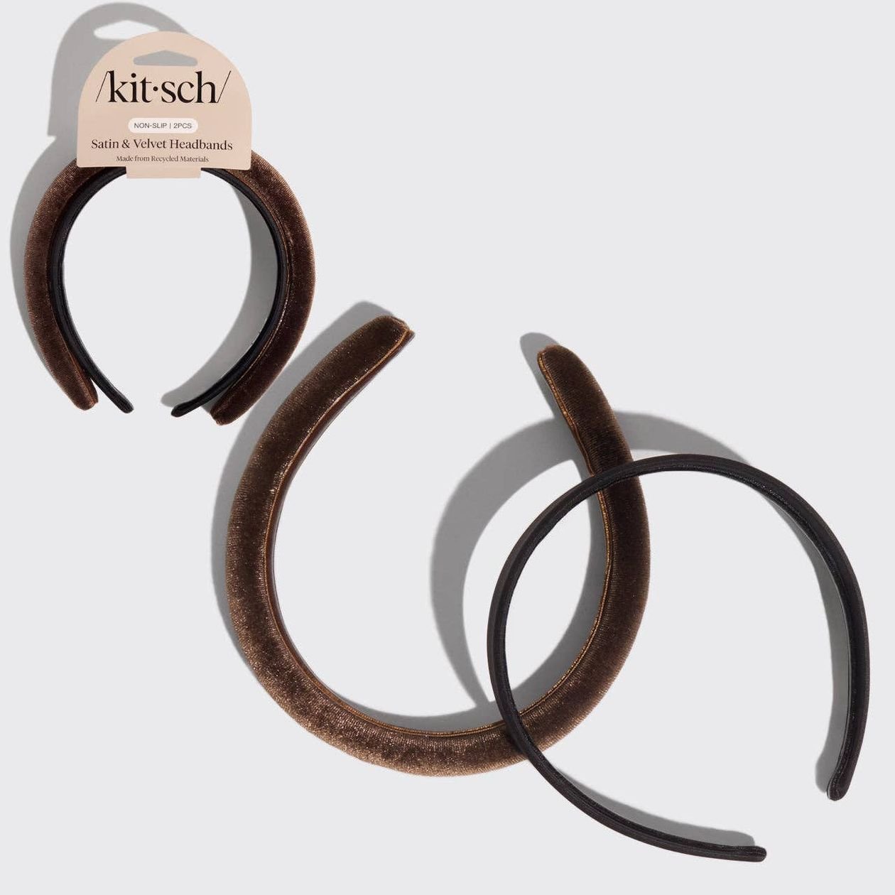 Rose & Lee Co Recycled Fabric Satin & Velvet Headbands, 2pc Set Hair