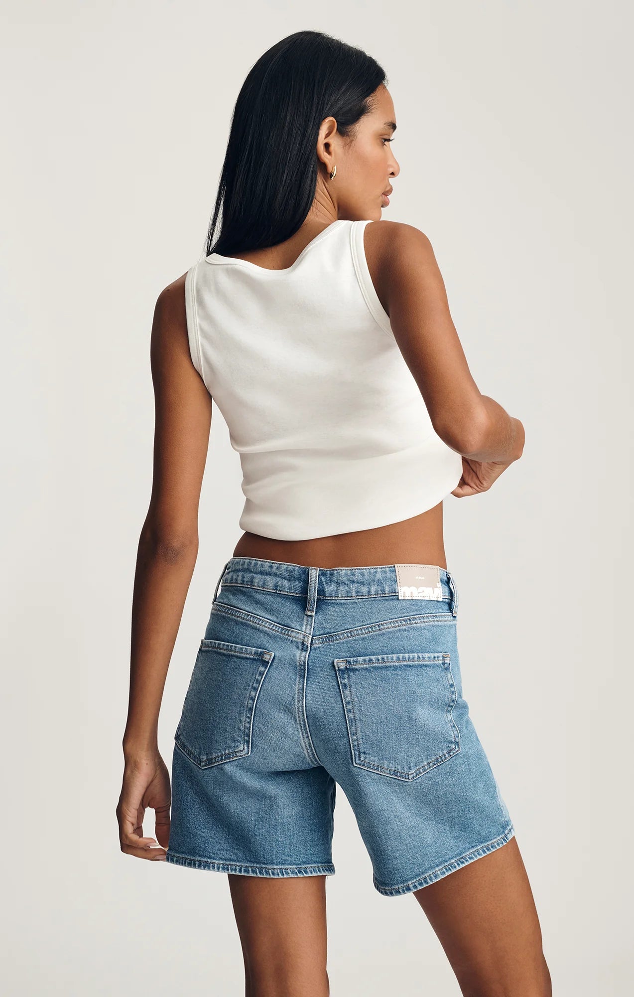 Rose & Lee Co Heidi Long Jean Shorts, Light Brushed Classic Blue by Mavi Jeans Denim Shorts