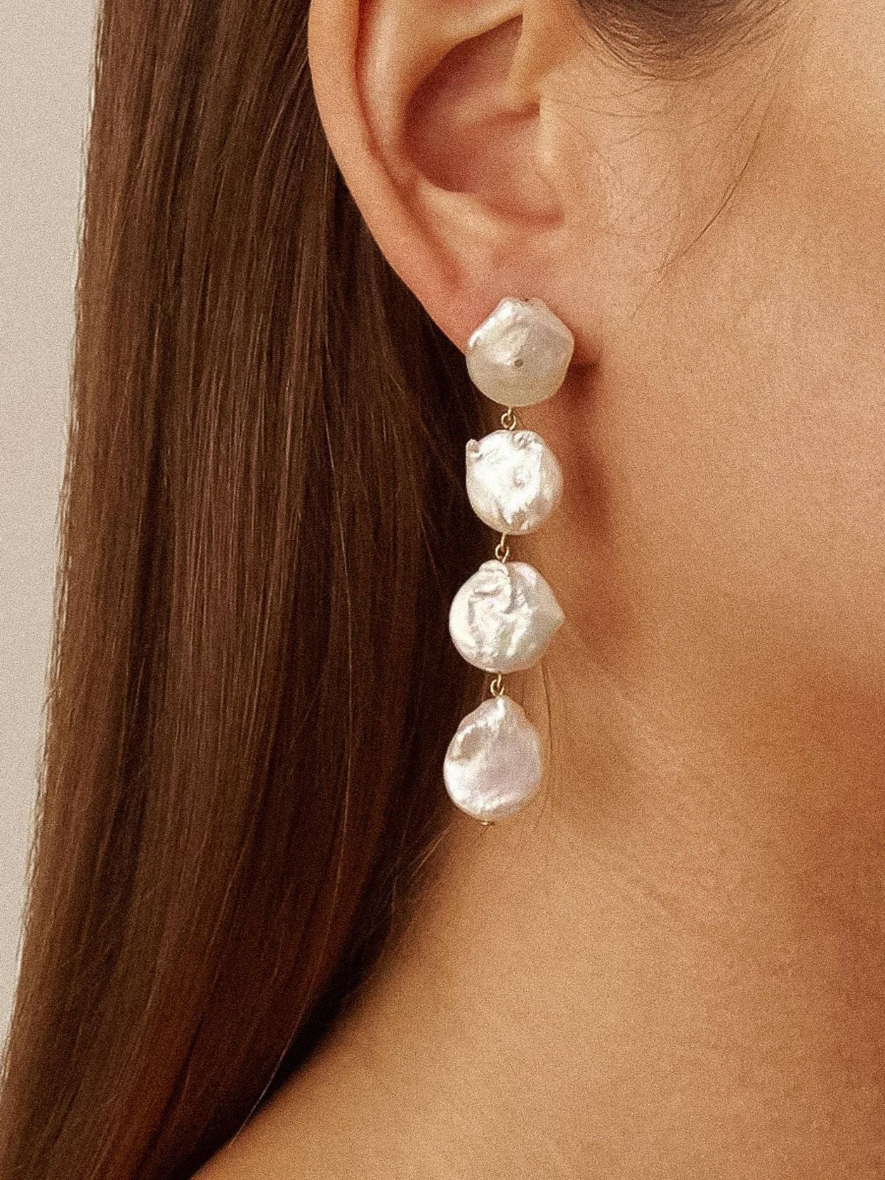 Rose & Lee Co Héloïse Pearl Drop Earrings, 18k Gold Earrings