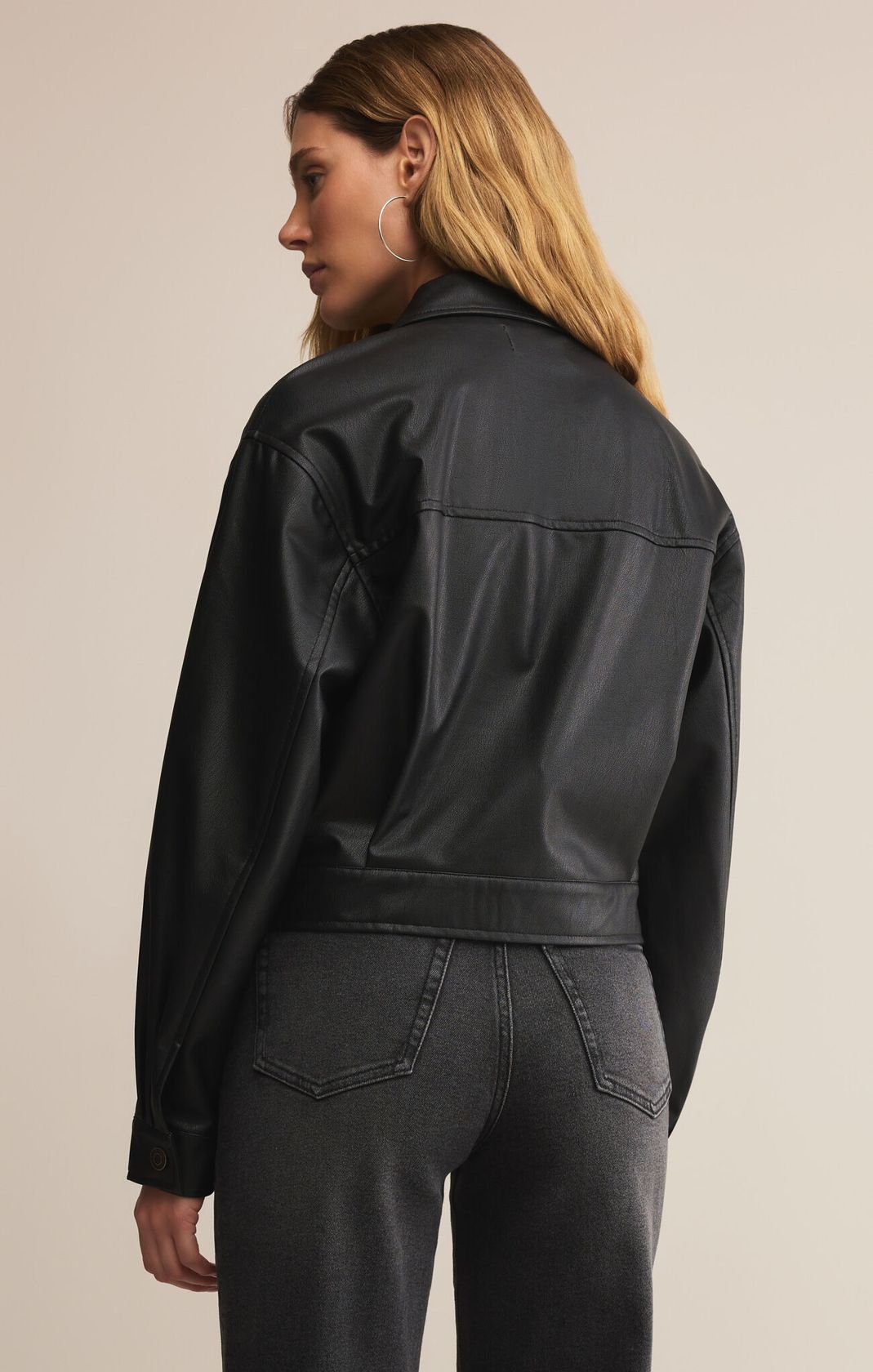 Black Faux Leather Zip Up Jacket