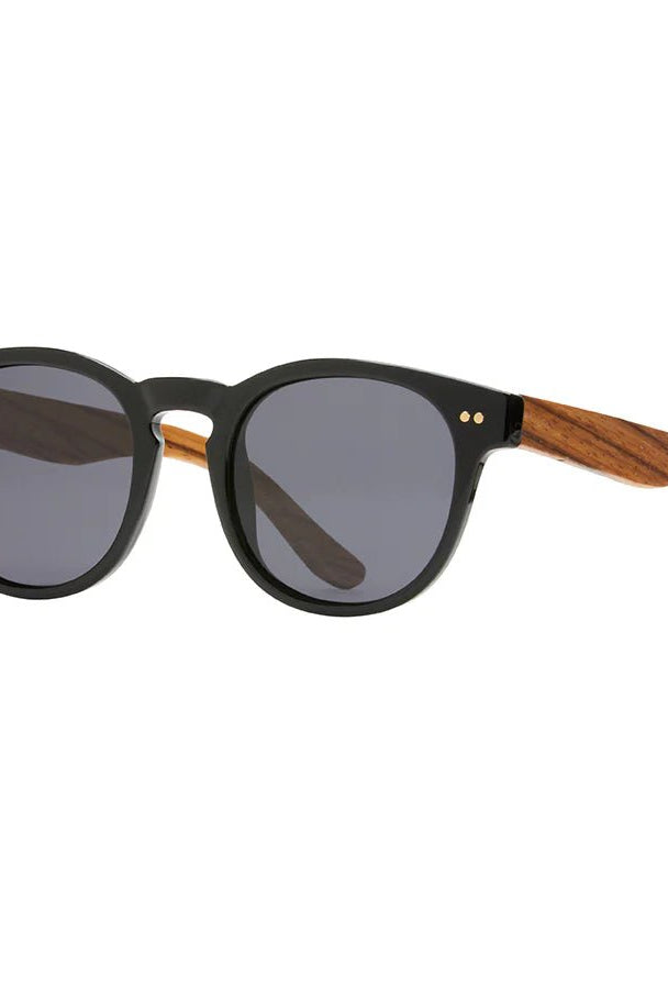 Rose & Lee Co Indie Sunglasses, Onyx + Wood Temples + Smoked Polarized Accessories