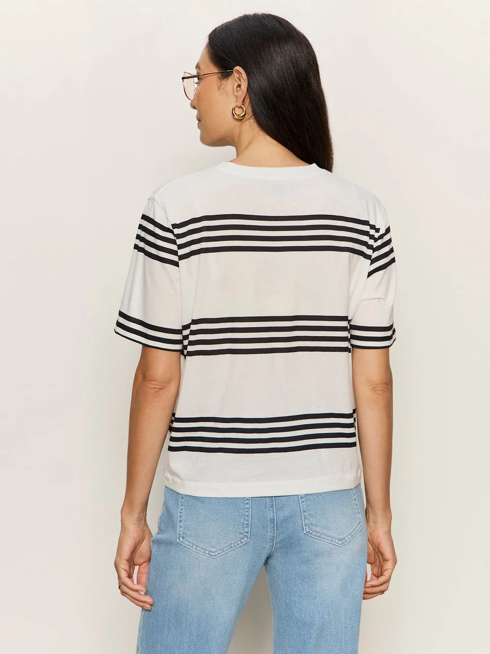 Striped Tucked Front Short Sleeve Top
