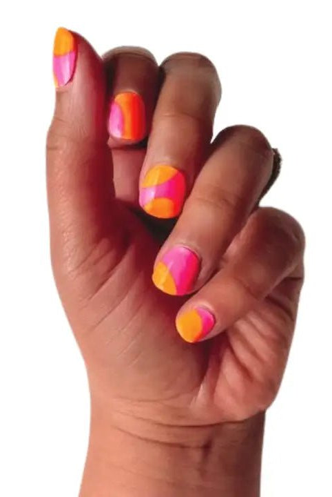 Rose & Lee Co Nail Wraps, Groovy Neon Pink & Orange Swirl Bath & Body