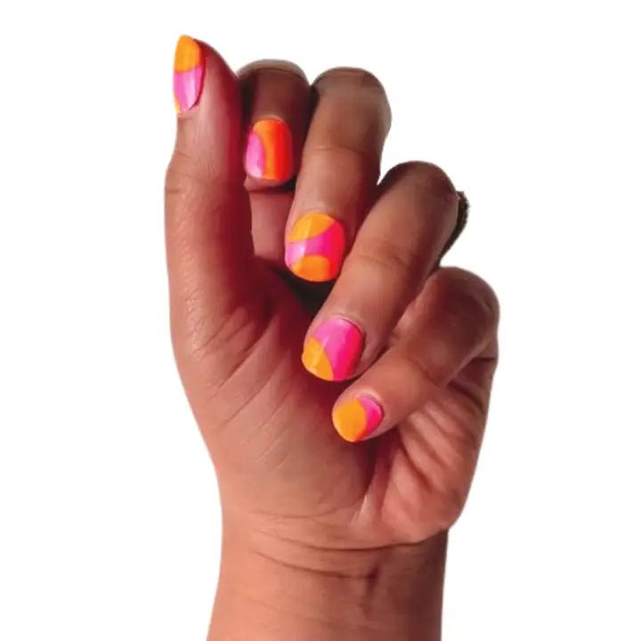 Rose & Lee Co Nail Wraps, Groovy Neon Pink & Orange Swirl Bath & Body