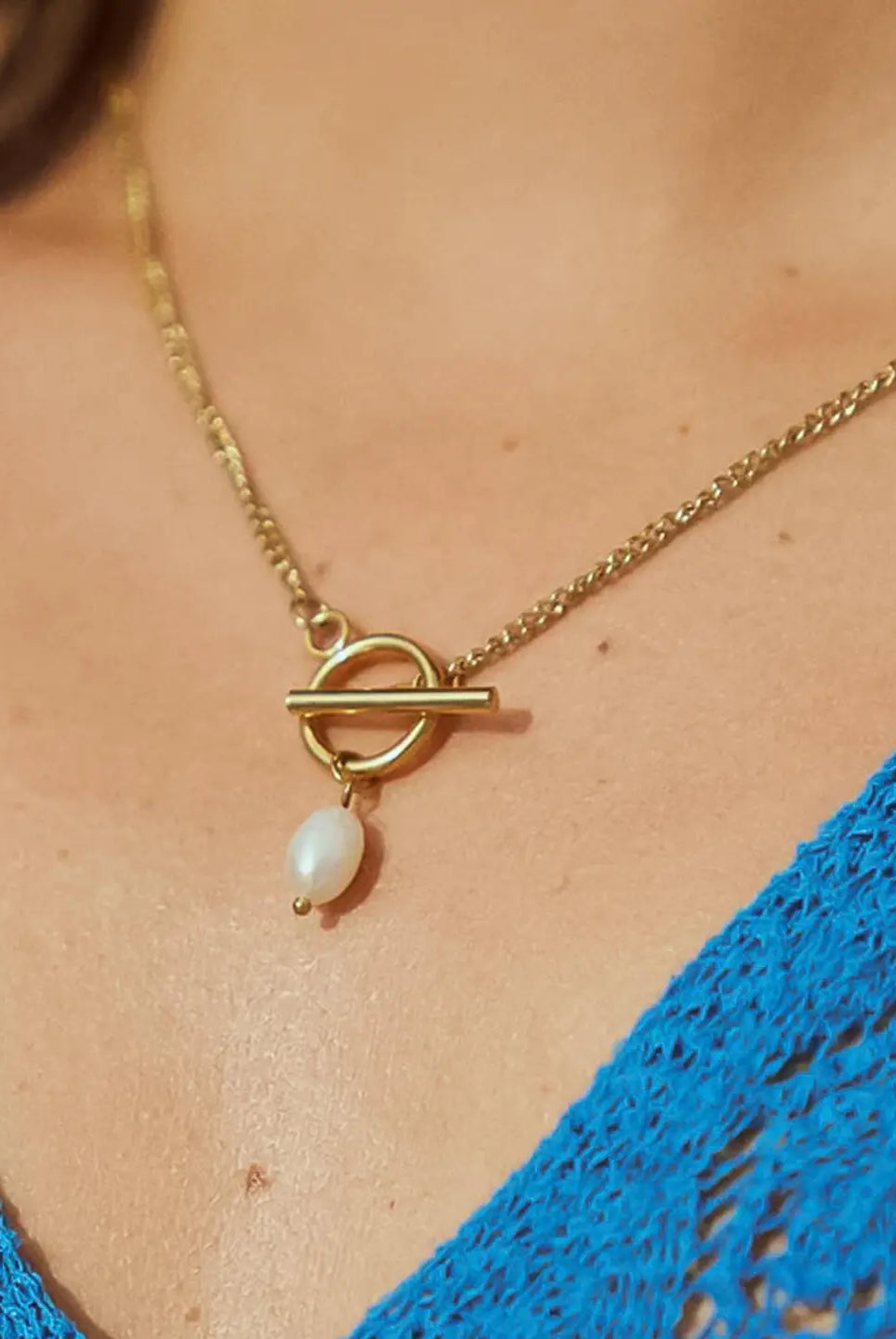 Rose & Lee Co Jacky Classic Pearl Chain Necklace, 18k Gold Necklaces