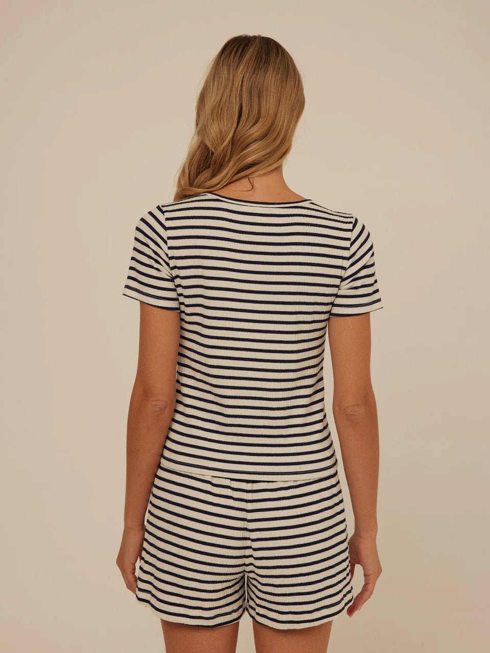 Rose & Lee Co Jamila Top, Ecru/Stargazer Stripe short sleeve