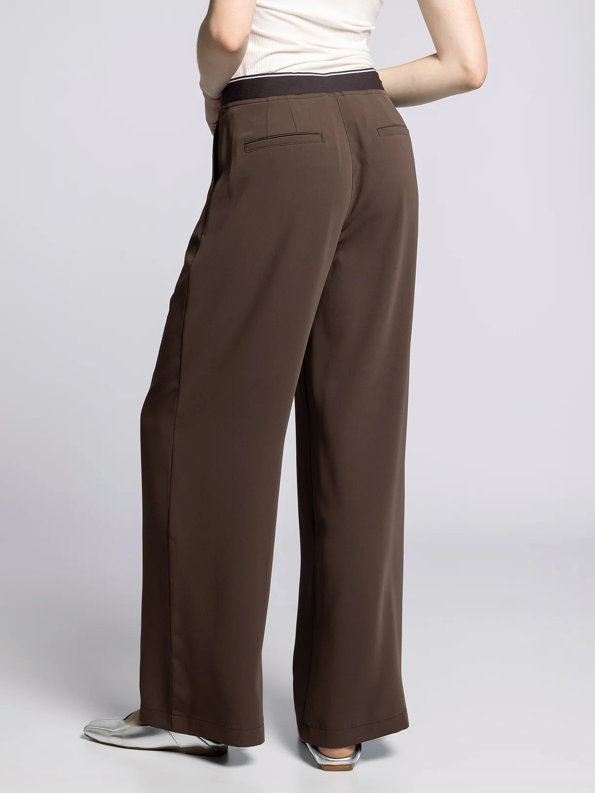 Brown Elastic Waist Wide Leg Pants