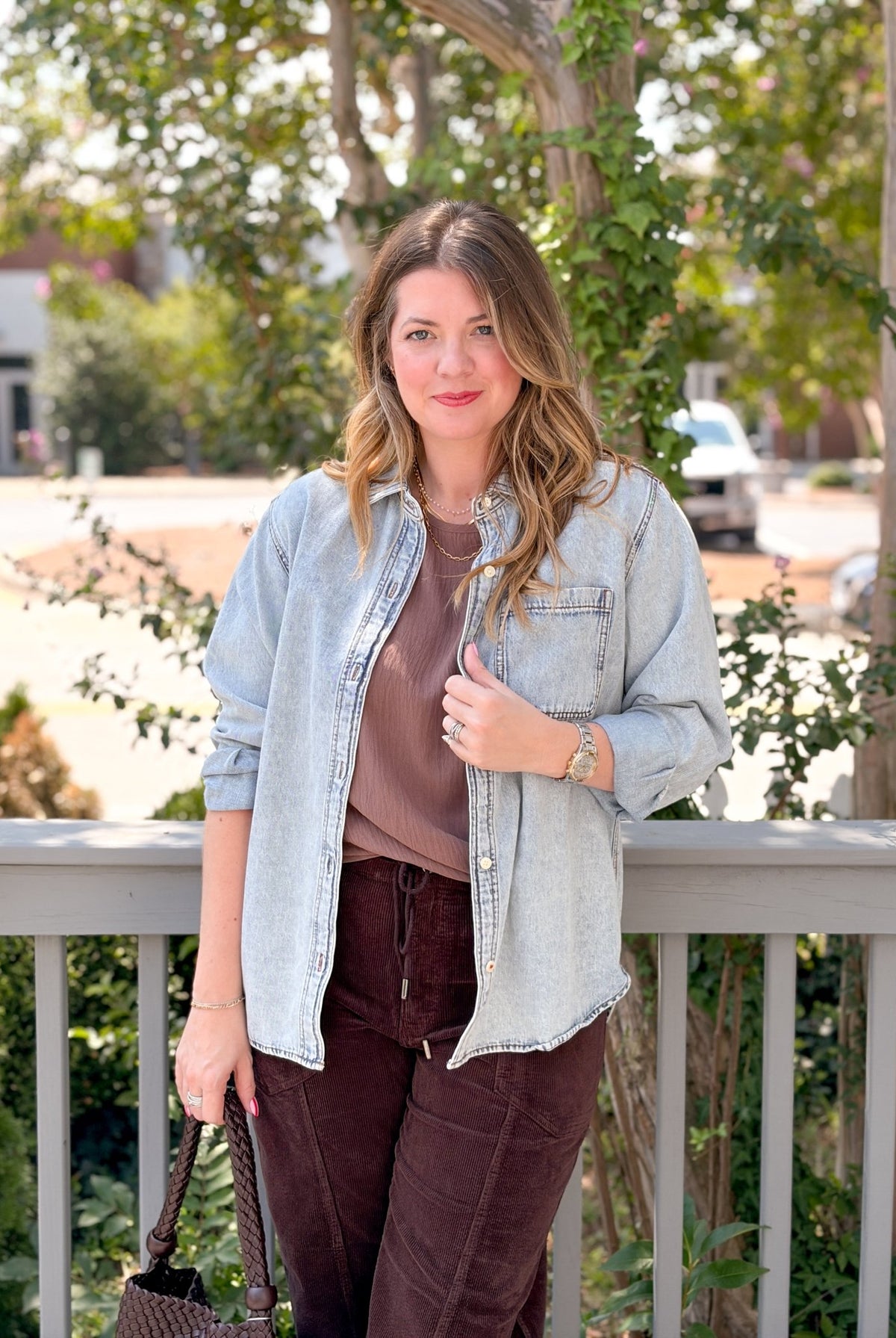 Rose & Lee Co Jane Denim Top, Medium Wash by Marine Layer Long Sleeve