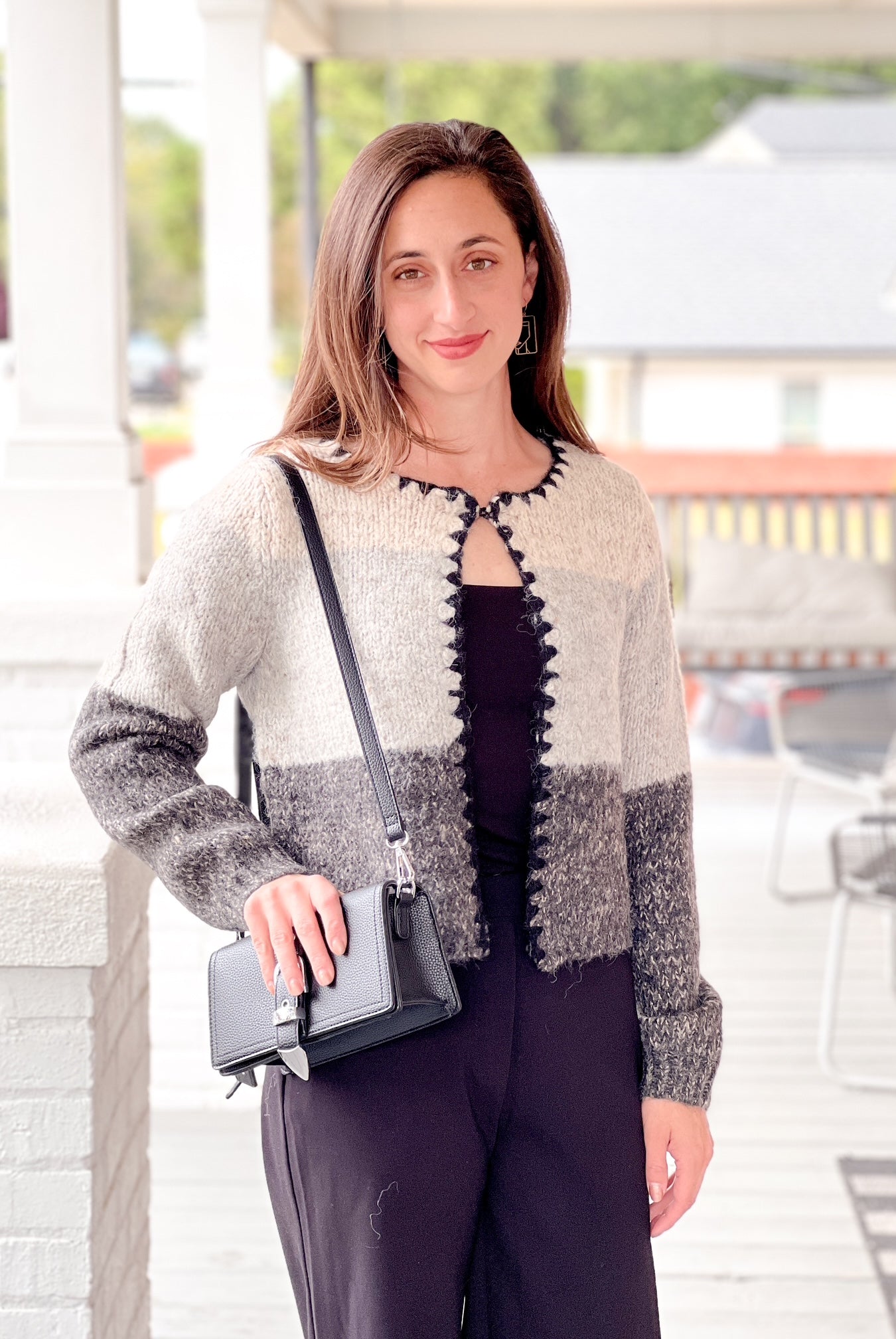 colorblock cardigan, oatmeal