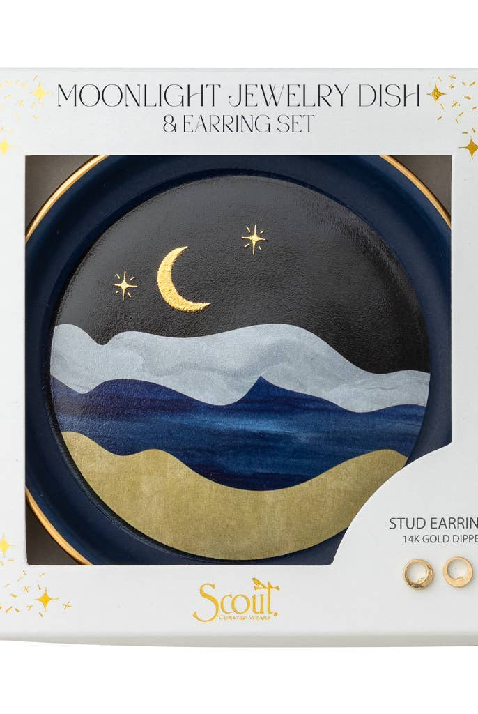 Rose & Lee Co Jewelry Dish & Stud Earring Set, Moonlight/Midnight Blue Home & Gifts
