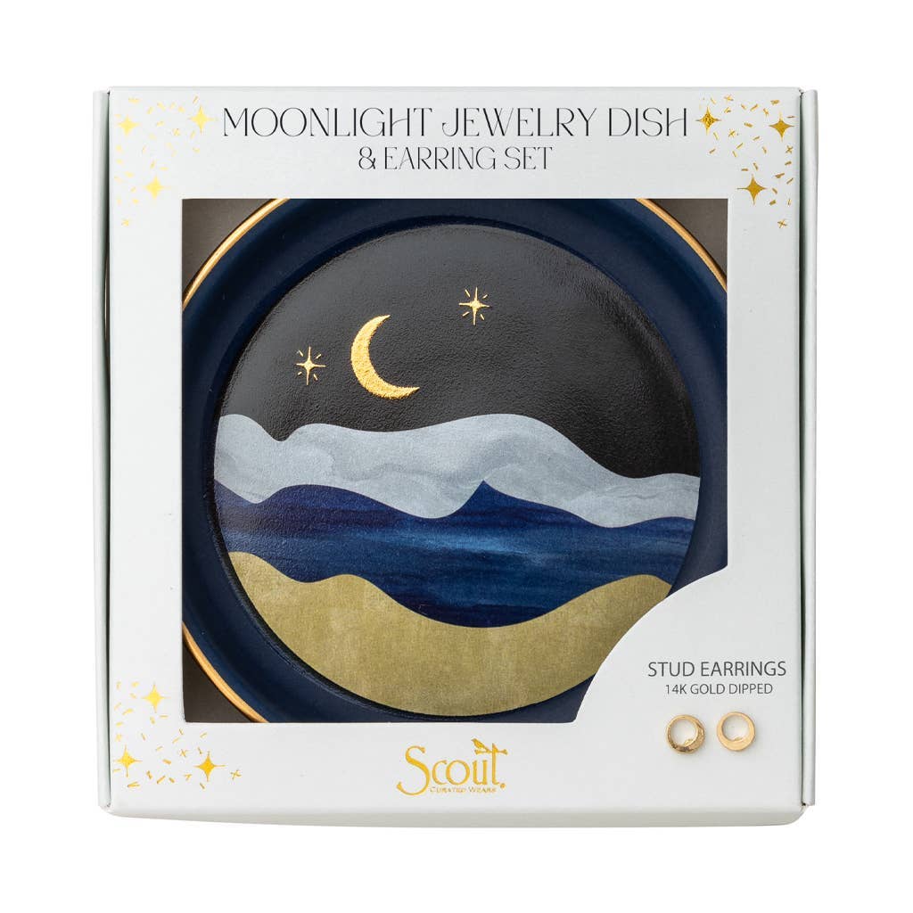 Rose & Lee Co Jewelry Dish & Stud Earring Set, Moonlight/Midnight Blue Home & Gifts