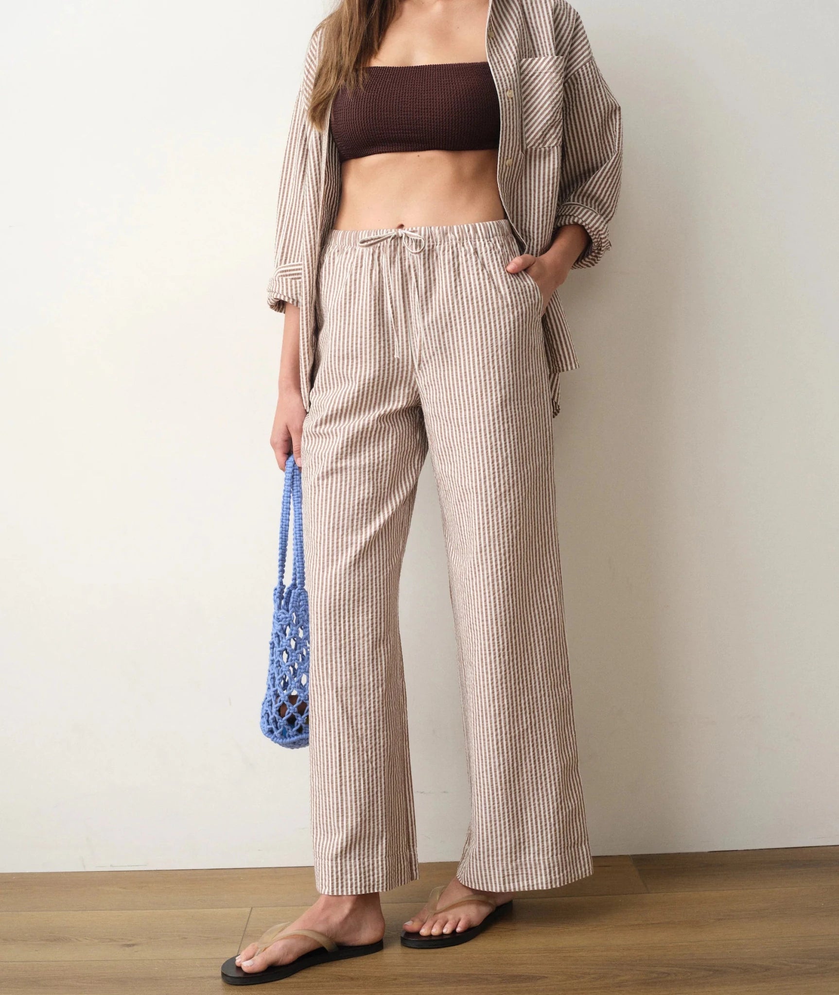 Rose & Lee Co Josie Pants, Mocha Stripe by Marine Layer Pants