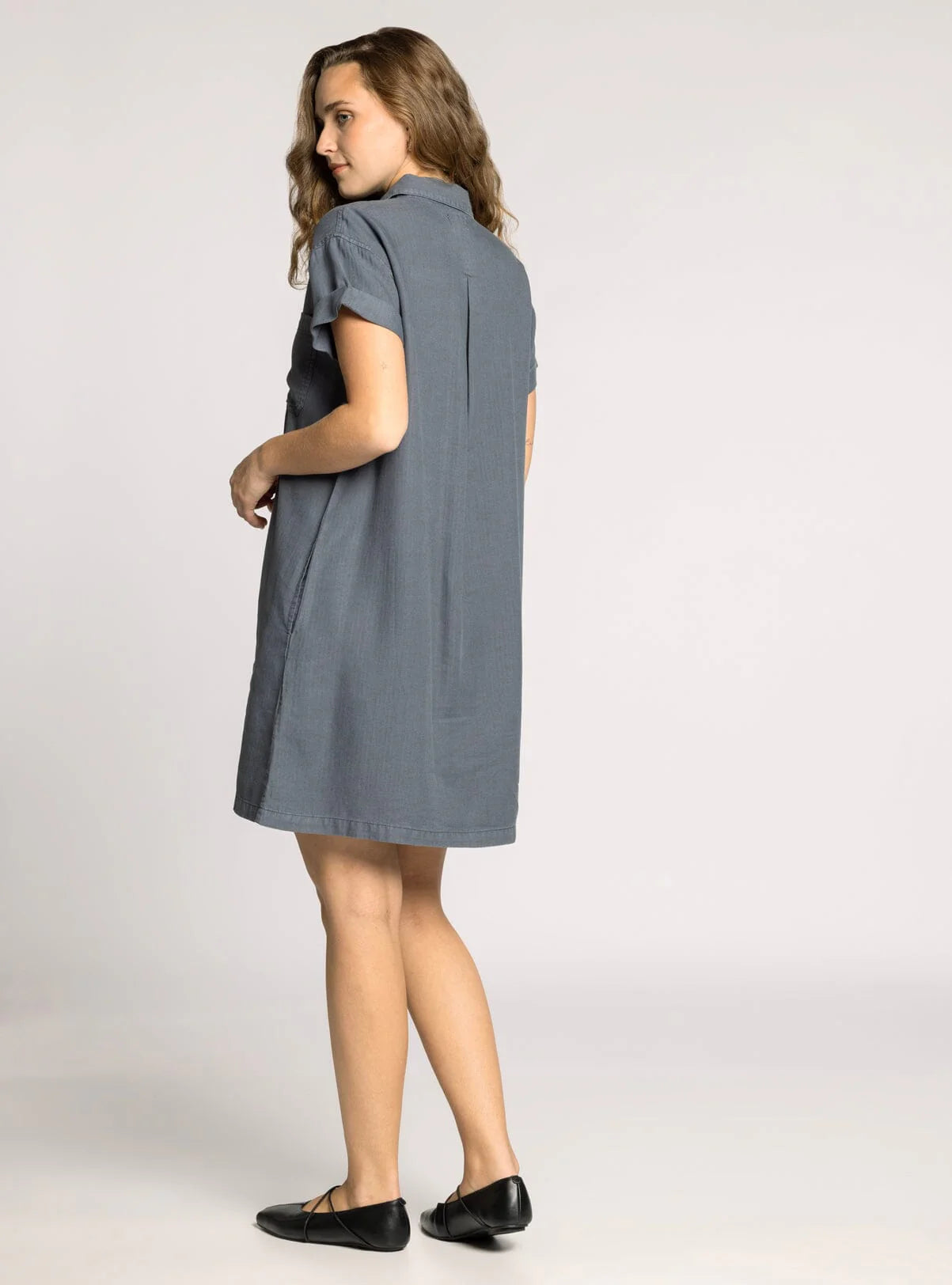 Charcoal Grey Button Front Mini Dress