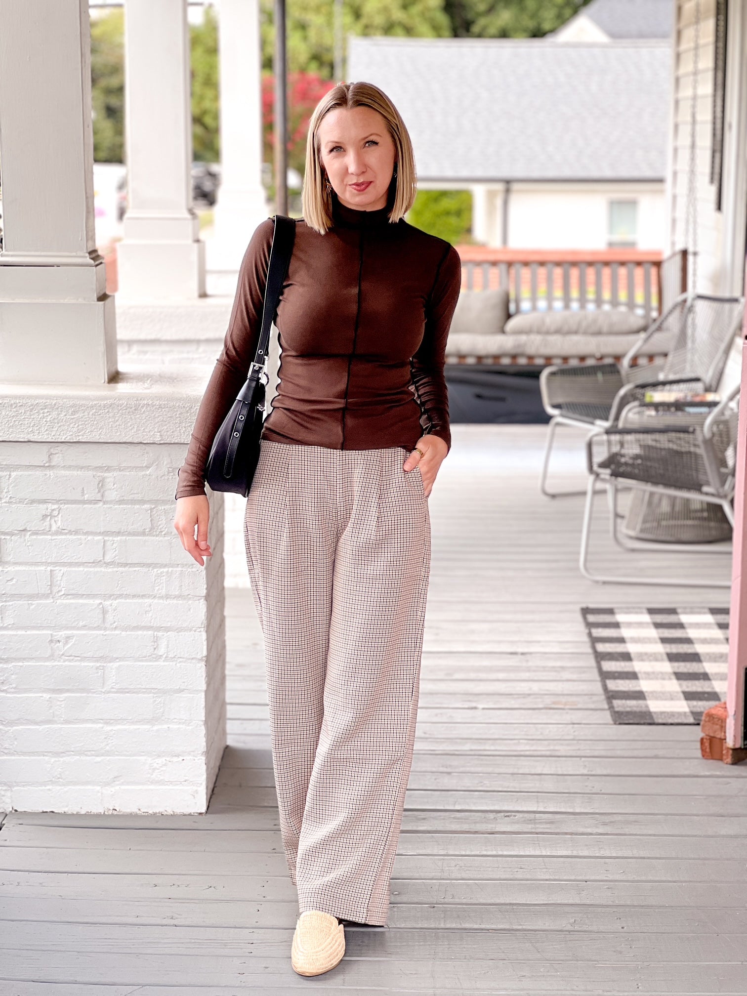 wide leg houndstooth pants