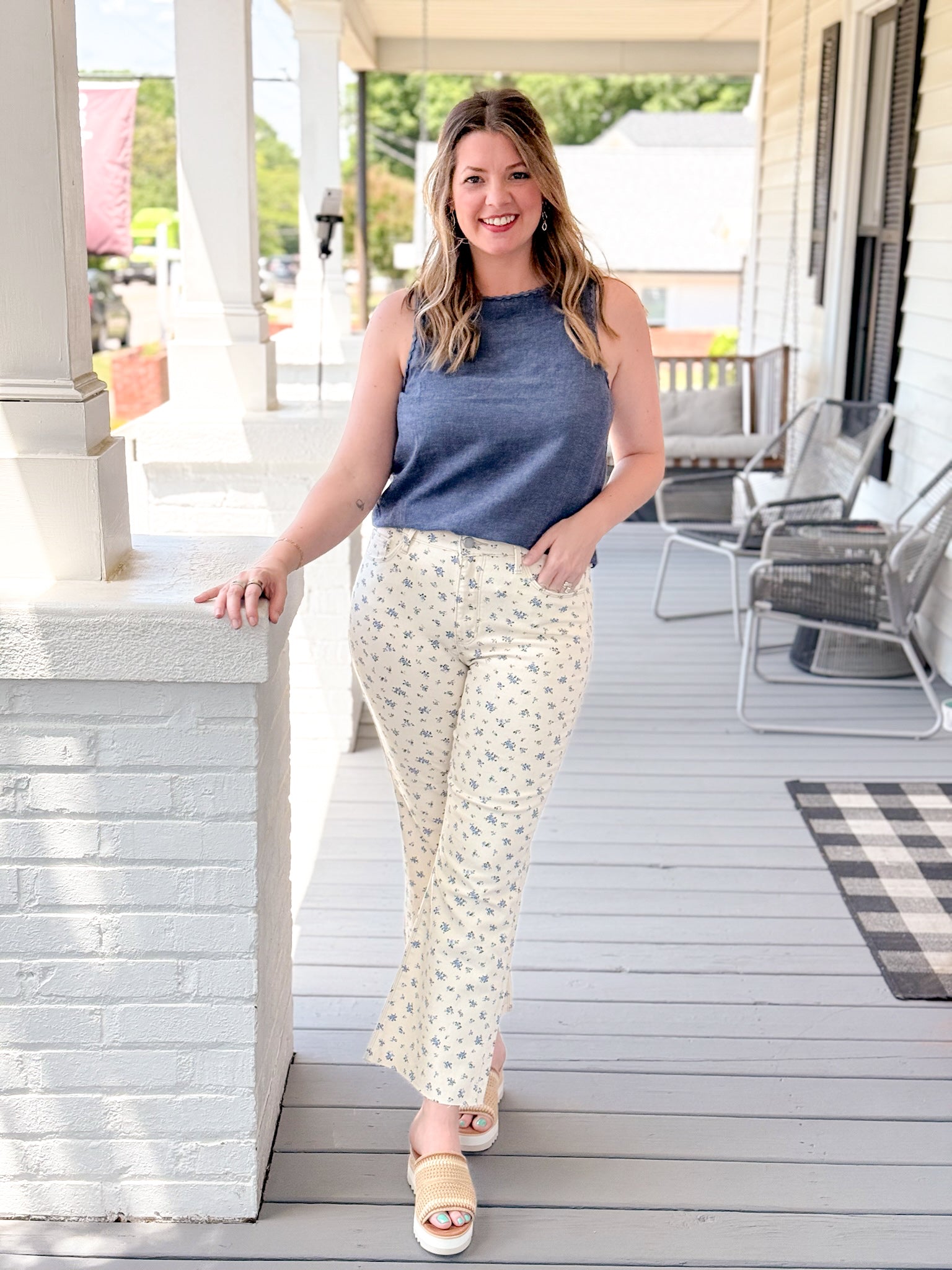 Rose & Lee Co Jade Jeans, Blue Flower Denim