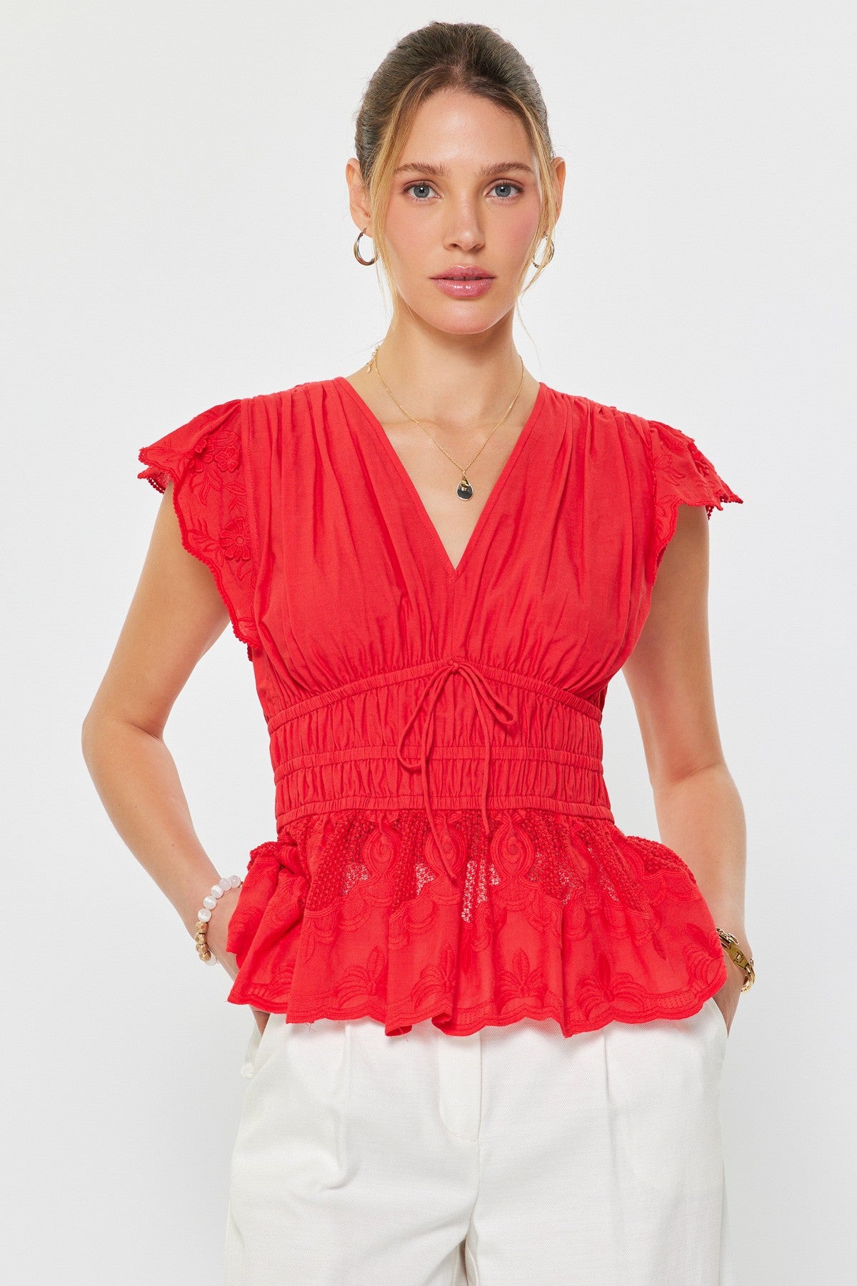 Rose & Lee Co Kara Top, Red Work Tops