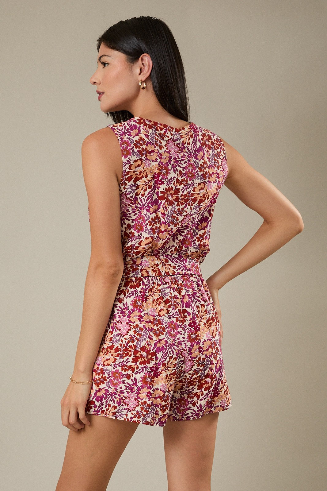 Cream/Pink Multi Floral Sleeveless Romper