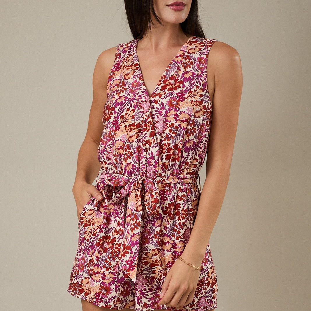 Cream/Pink Multi Floral Sleeveless Romper