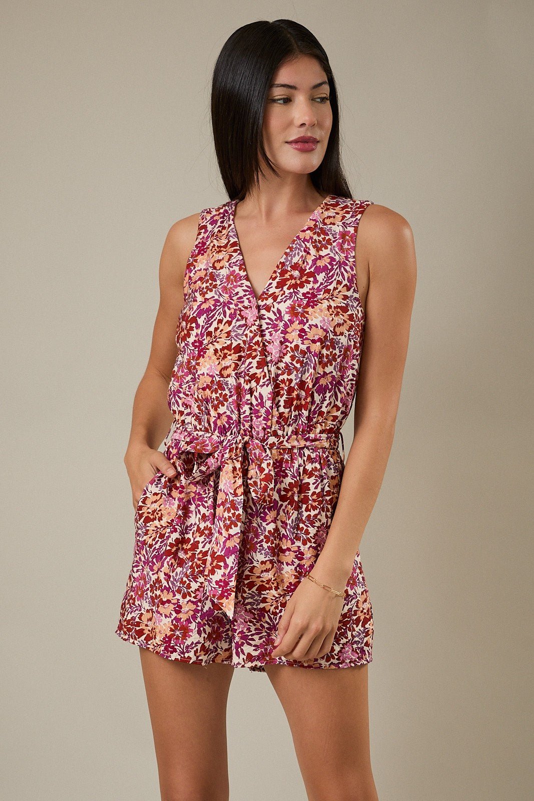 Rose & Lee Co Karlee Romper, Cream/Multi Floral Romper