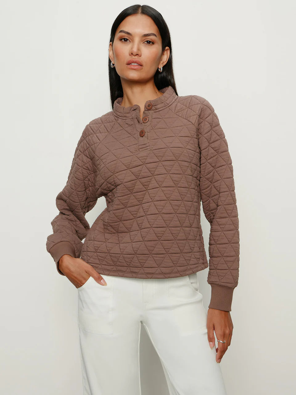 Brown Lightweight Quilted Pullover