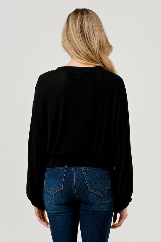 Black V-Neck Long Sleeve Top