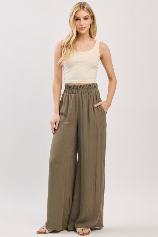 Olive Green Elastic Waistband Pants