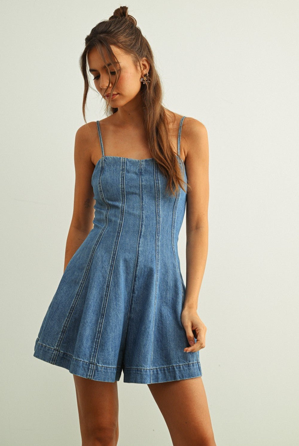 Rose & Lee Co Kinslee Romper, Washed Denim Romper