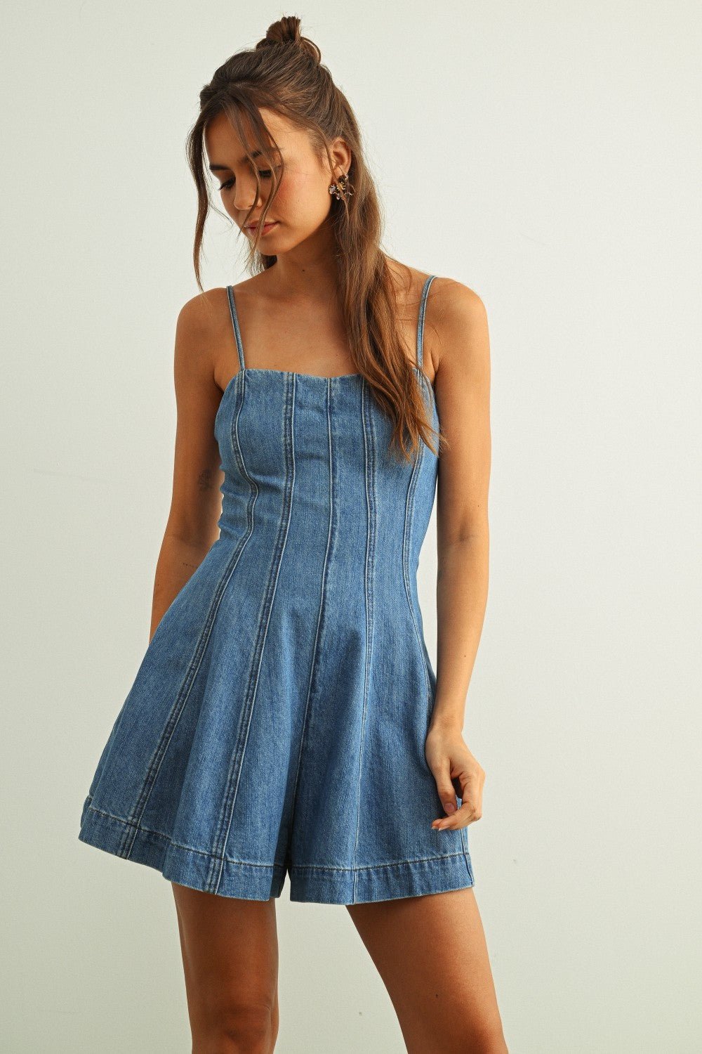 Rose & Lee Co Kinslee Romper, Washed Denim Romper