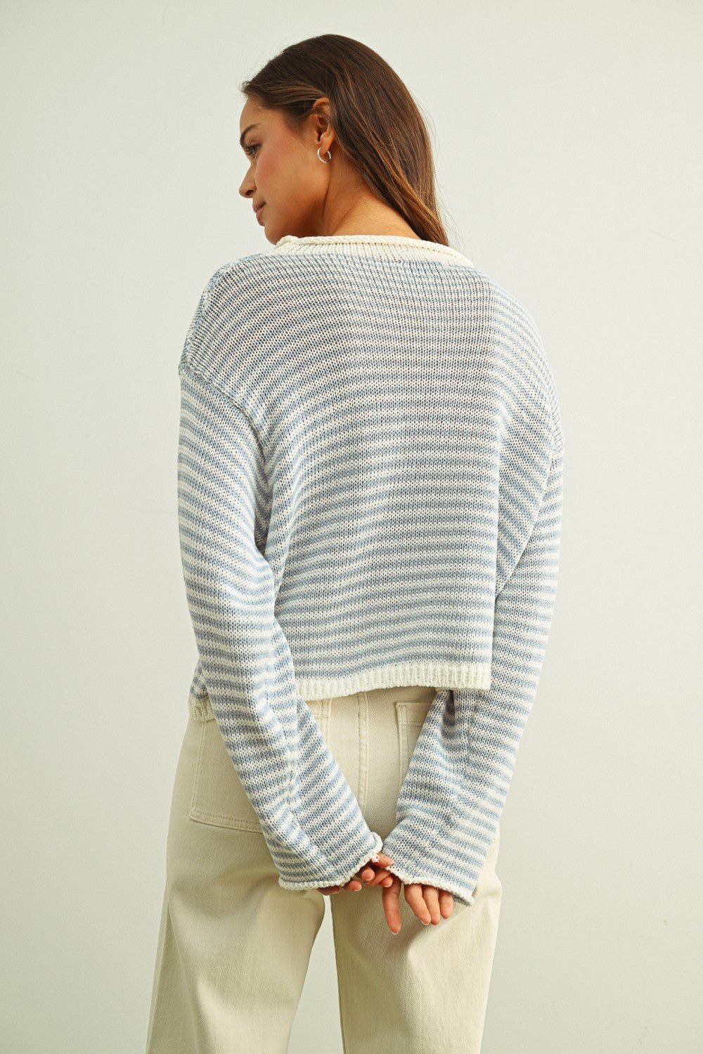 Rose & Lee Co Knox Cardigan, Blue/White Stripe Cardigan