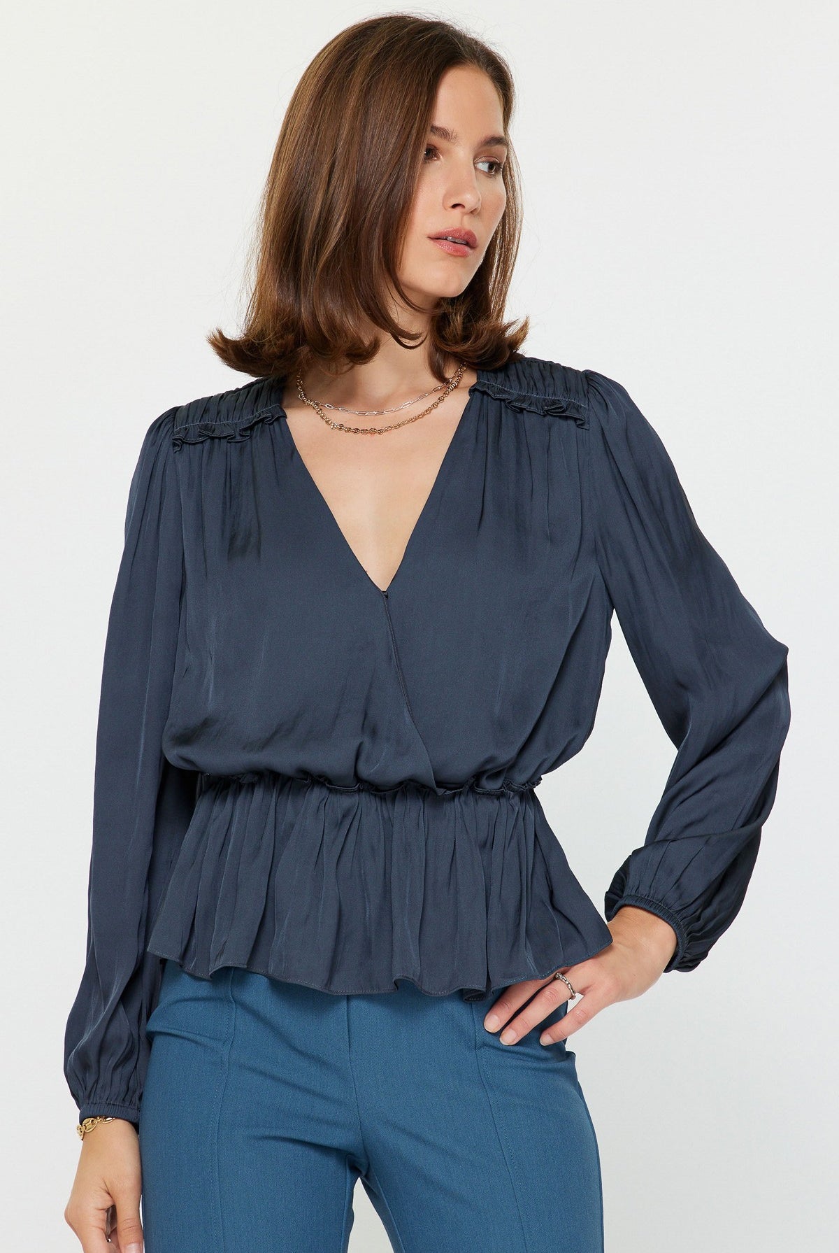 Rose & Lee Co Kyra Top, Navy Work Tops