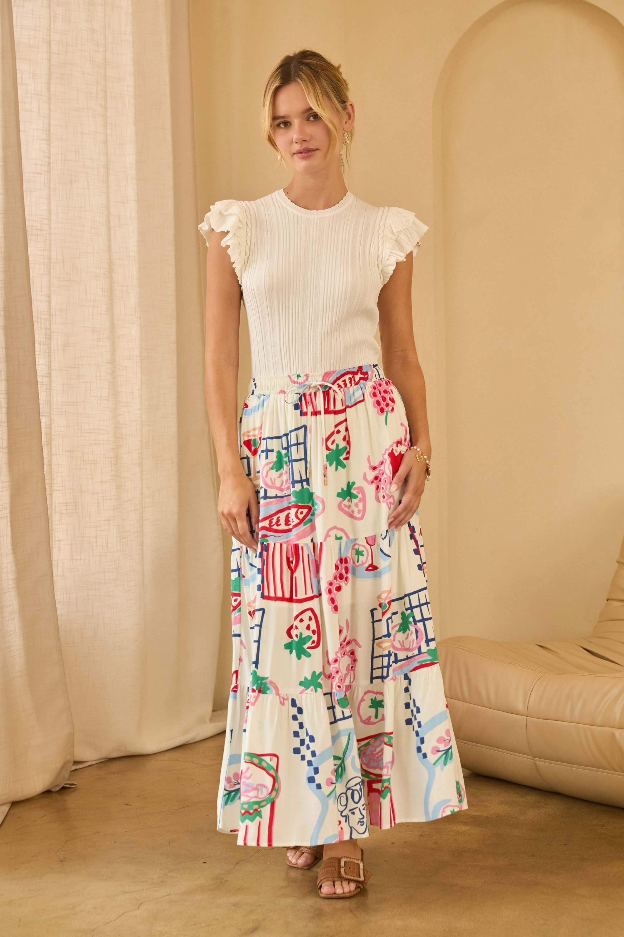 Summer Printed White Maxi Skirt