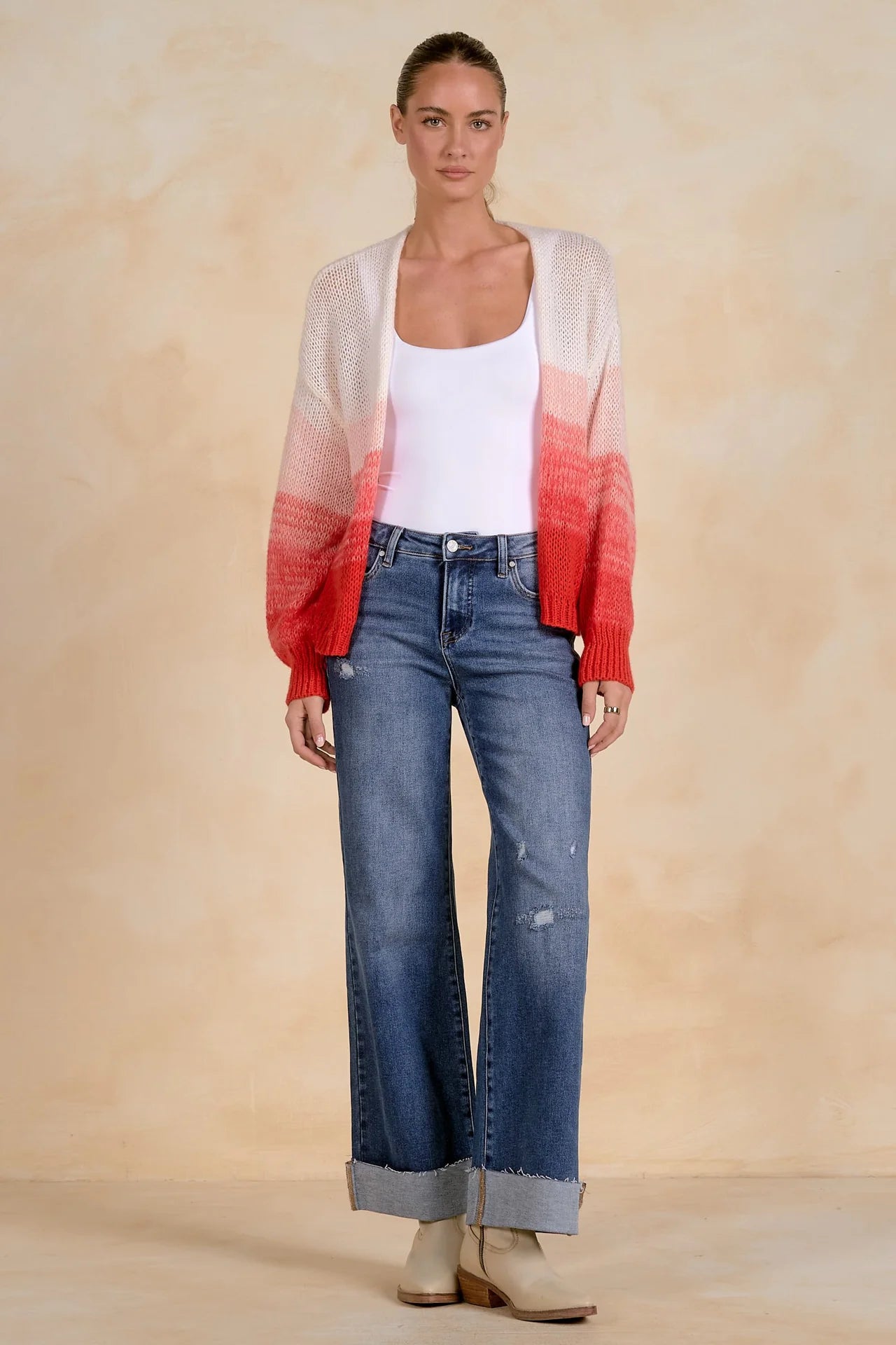 red ombre lightweight cardigan