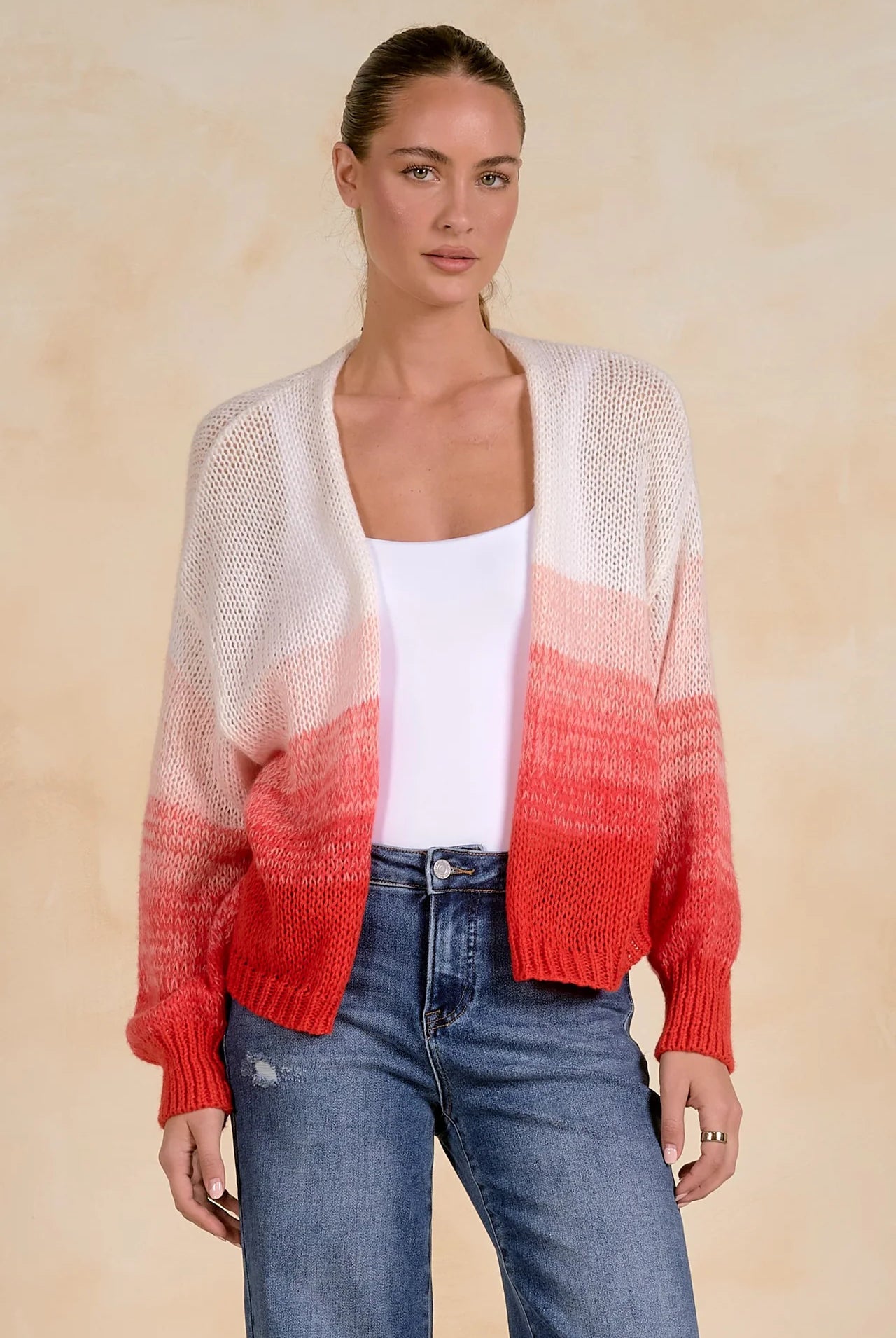red ombre lightweight cardigan