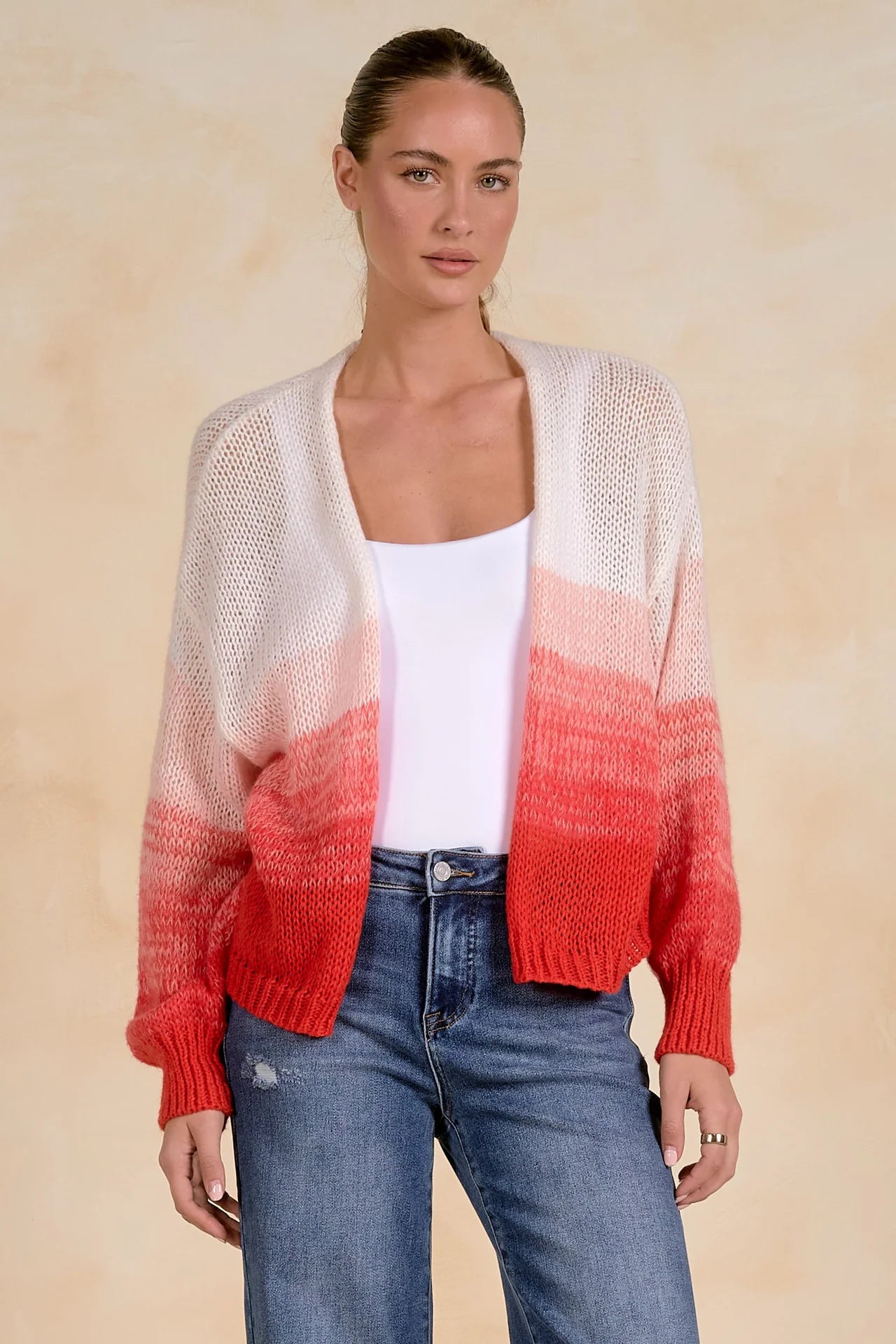 red ombre lightweight cardigan