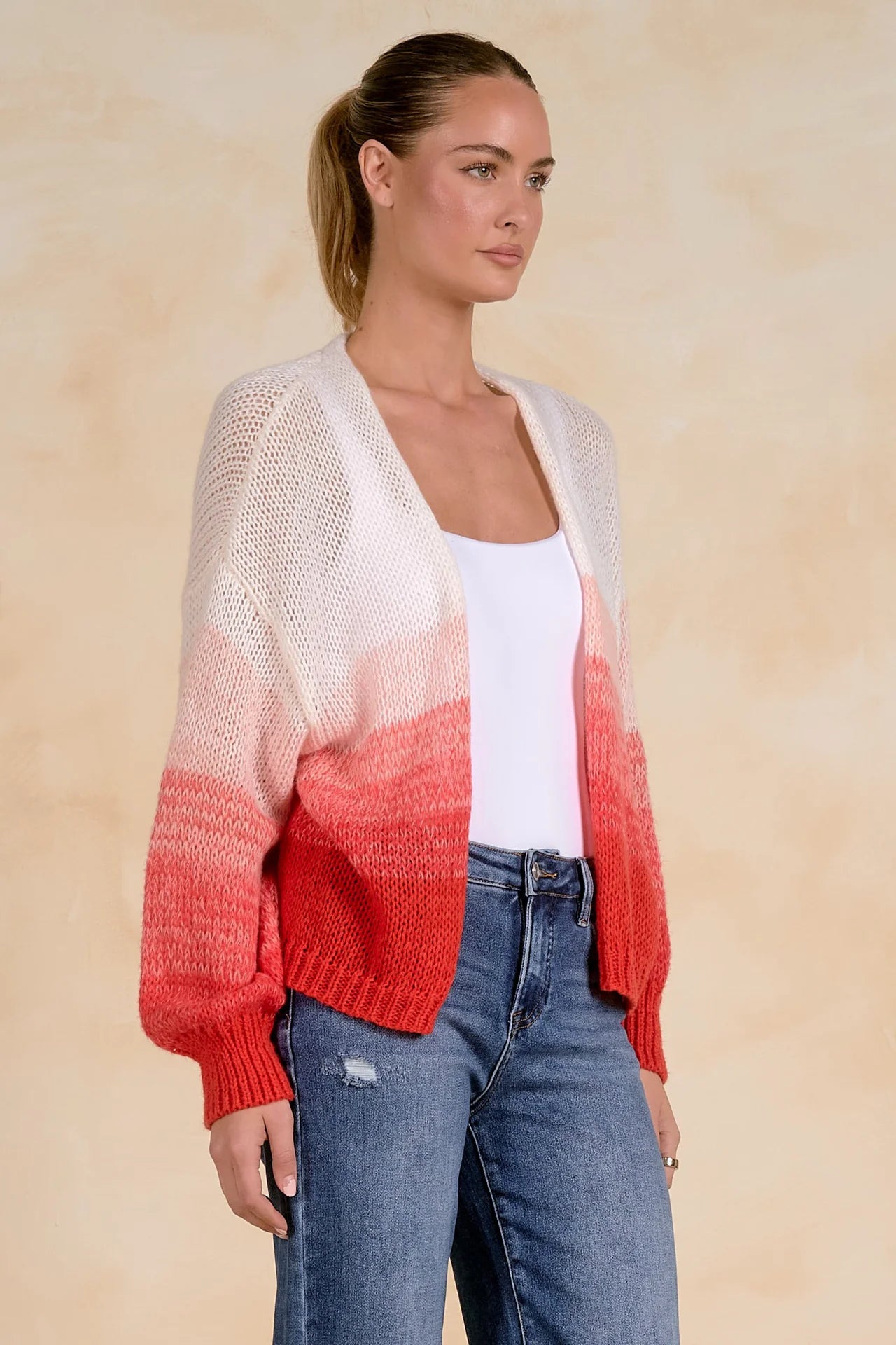 red ombre lightweight cardigan