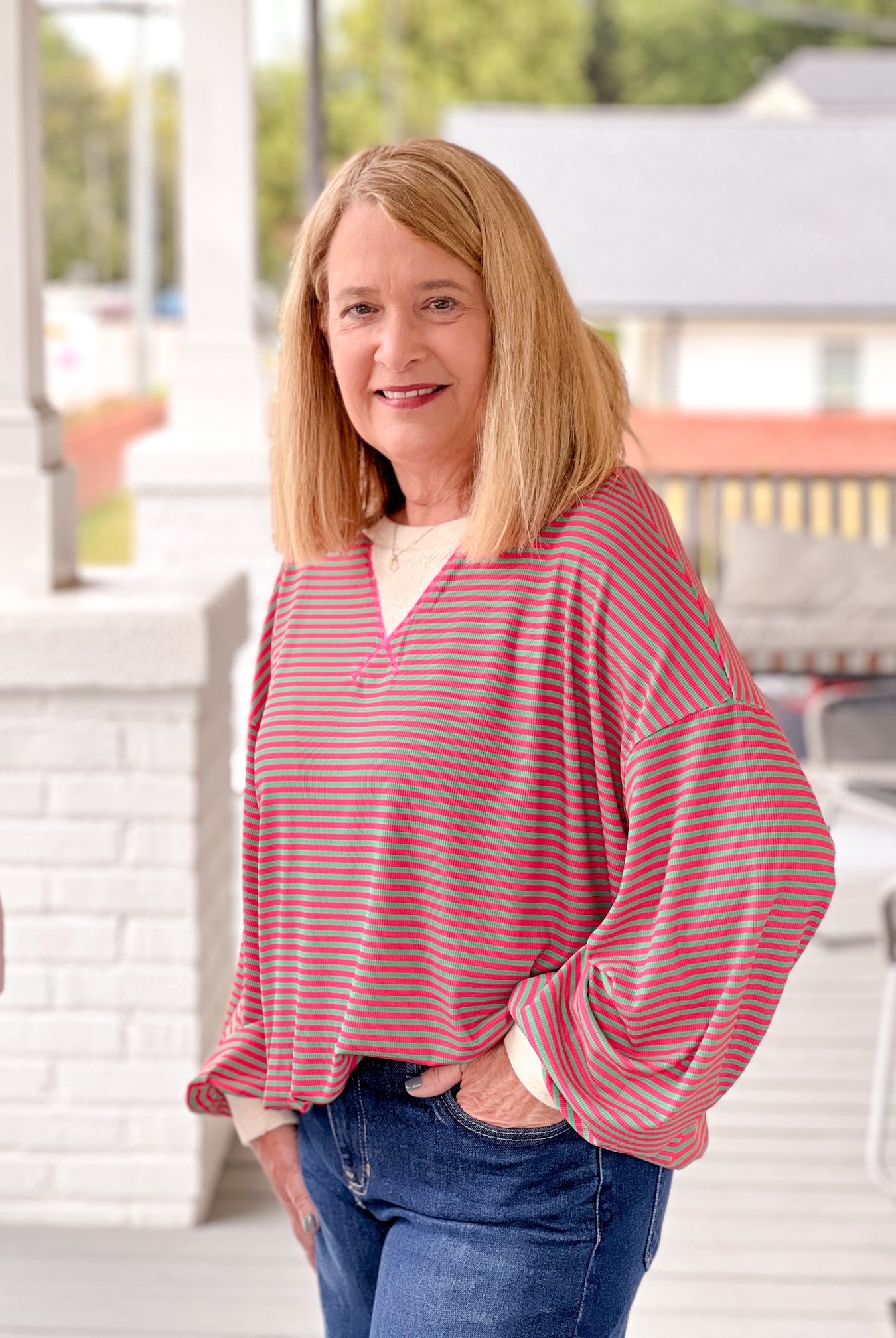 Rose & Lee Co Lauryn Sweatshirt, Pink/Kelly Long Sleeve