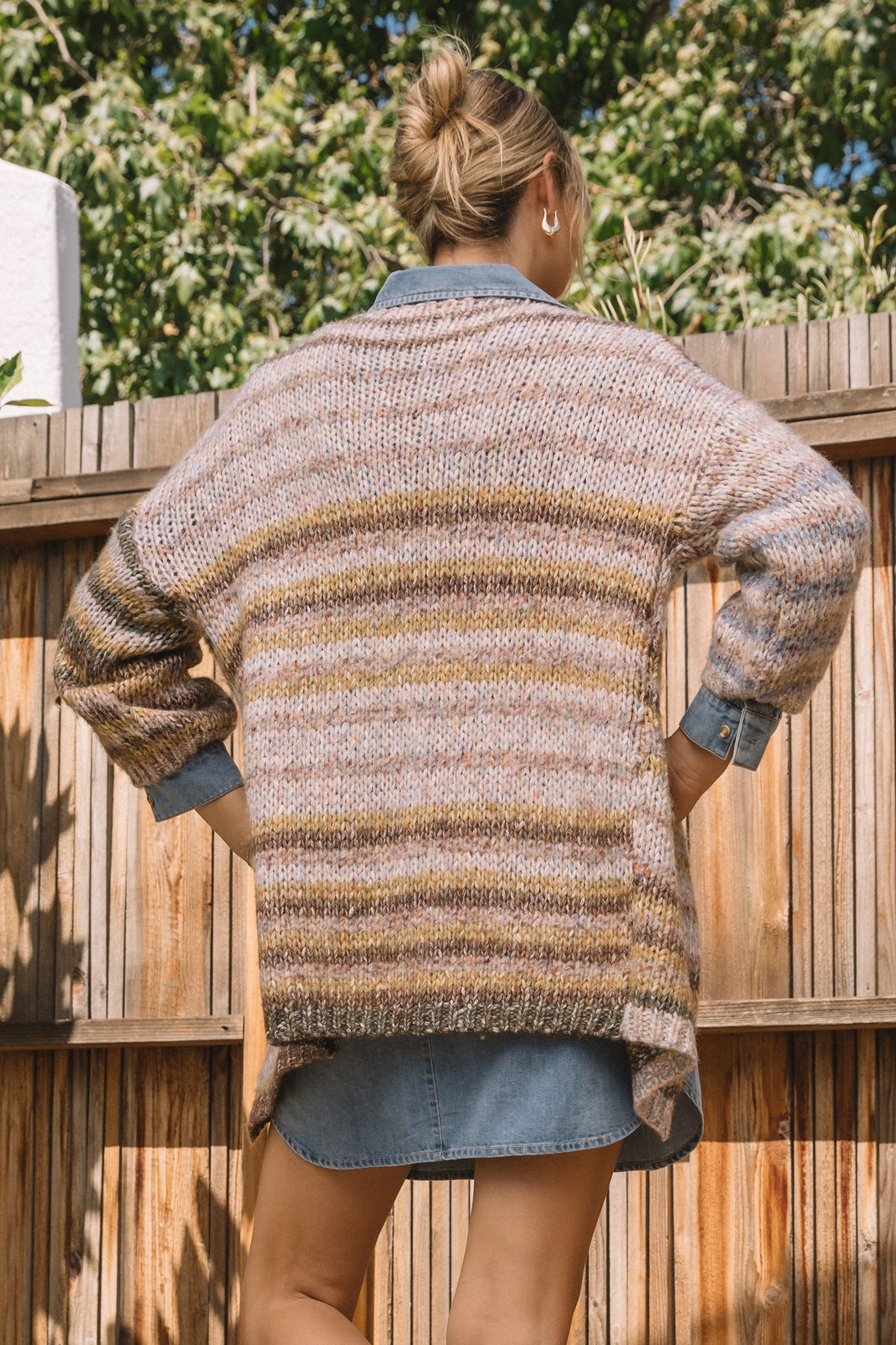 Taupe/Olive Striped Long Sleeve Cardigan