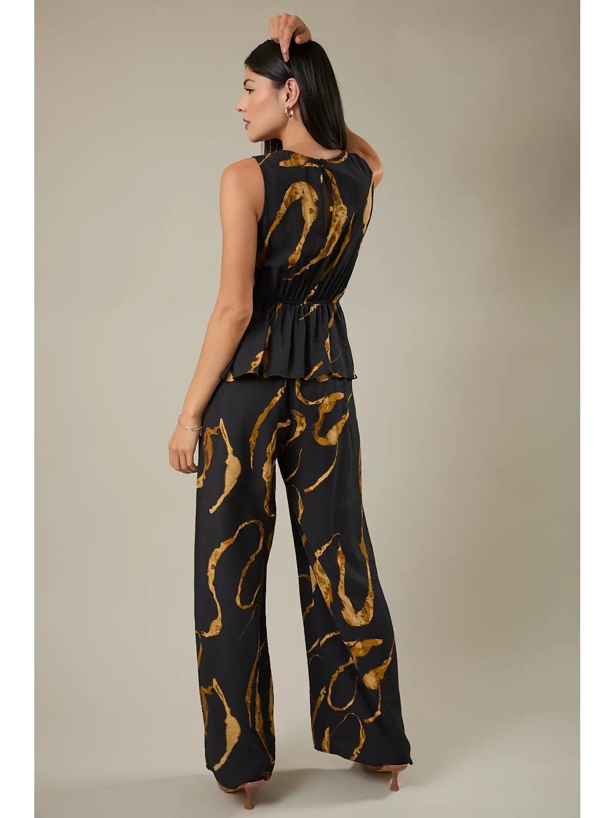 Rose & Lee Co AS IS Leah Jumpsuit, Black/Taupe Abstract Jumpsuit