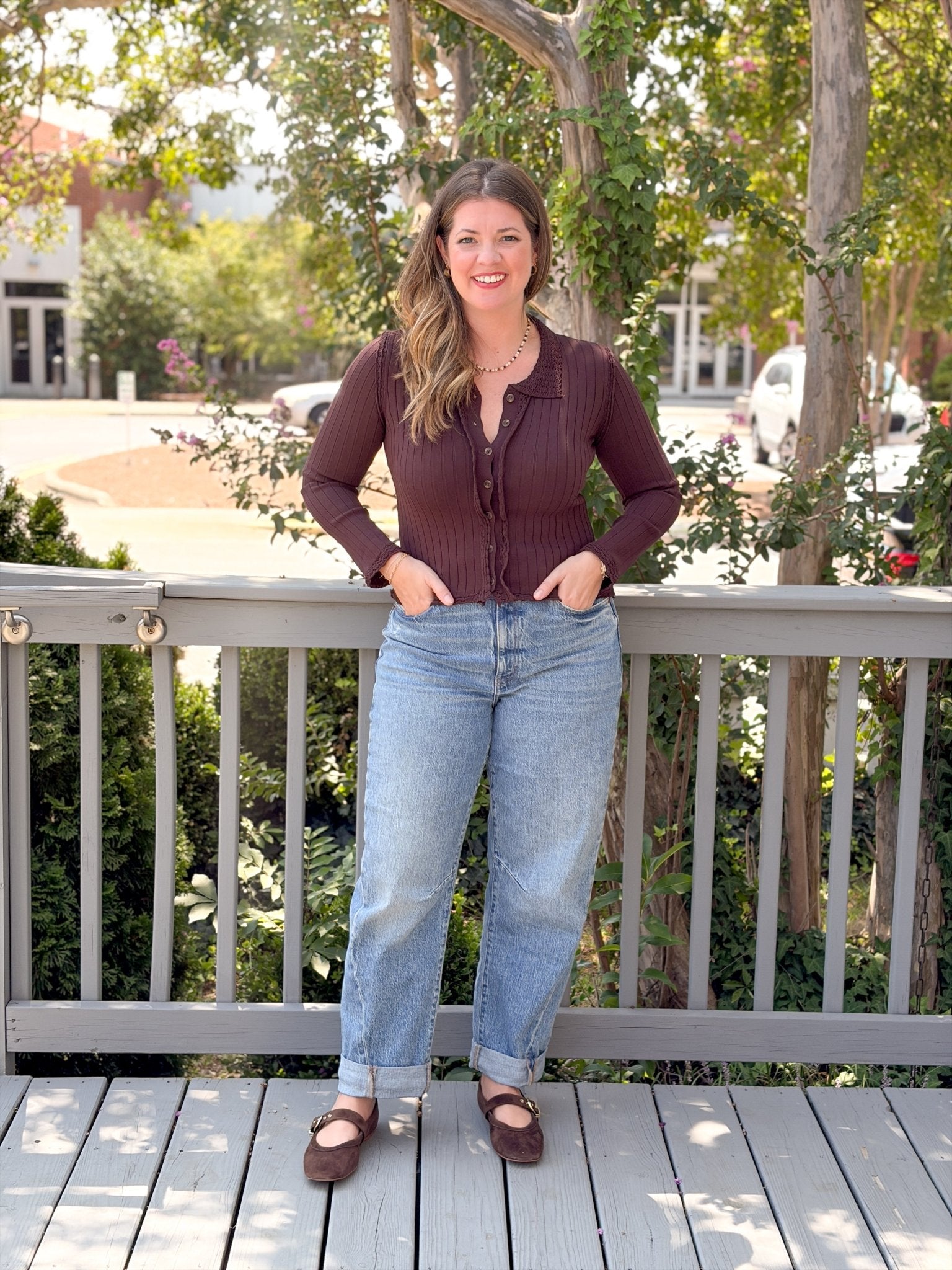 Rose & Lee Co Leanna Top, Blaze Brown Long Sleeve