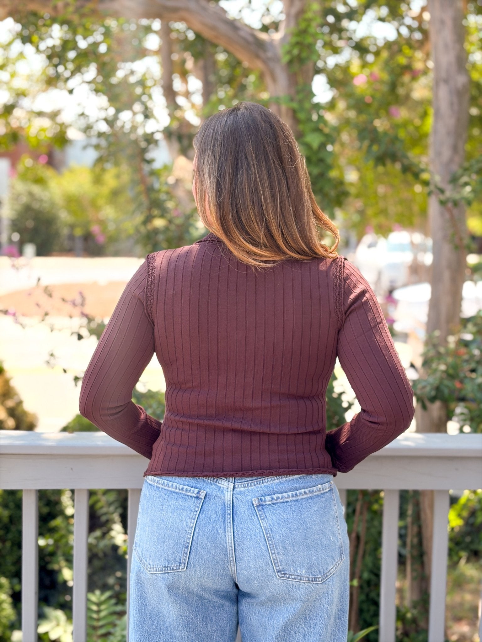 Rose & Lee Co Leanna Top, Blaze Brown Long Sleeve