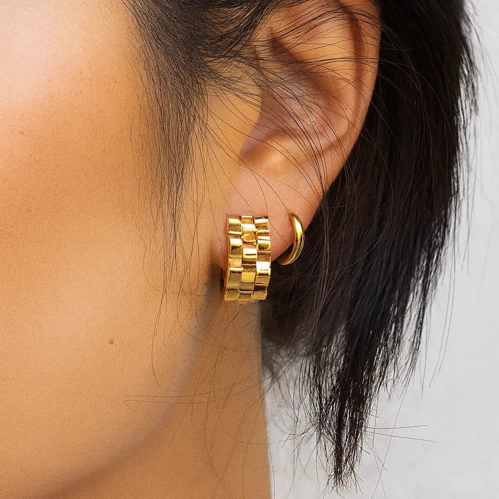 Rose & Lee Co Lex Huggie Hoops, 18K Gold Plated Earrings