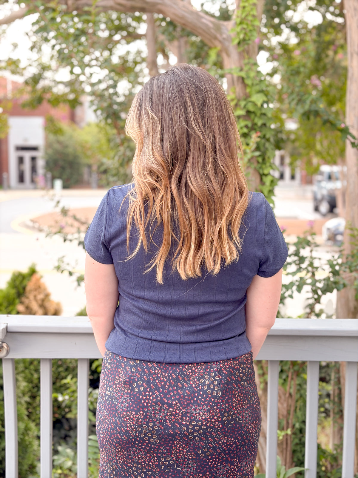 Rose & Lee Co Lexi Pointelle Top, Navy by Marine Layer short sleeve