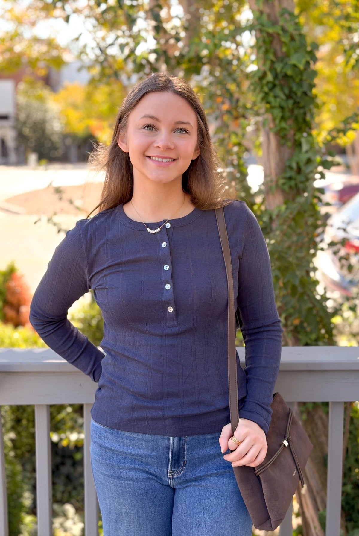 Rose & Lee Co Lexi Pointelle Henley Top, Twilight by Marine Layer Long Sleeve