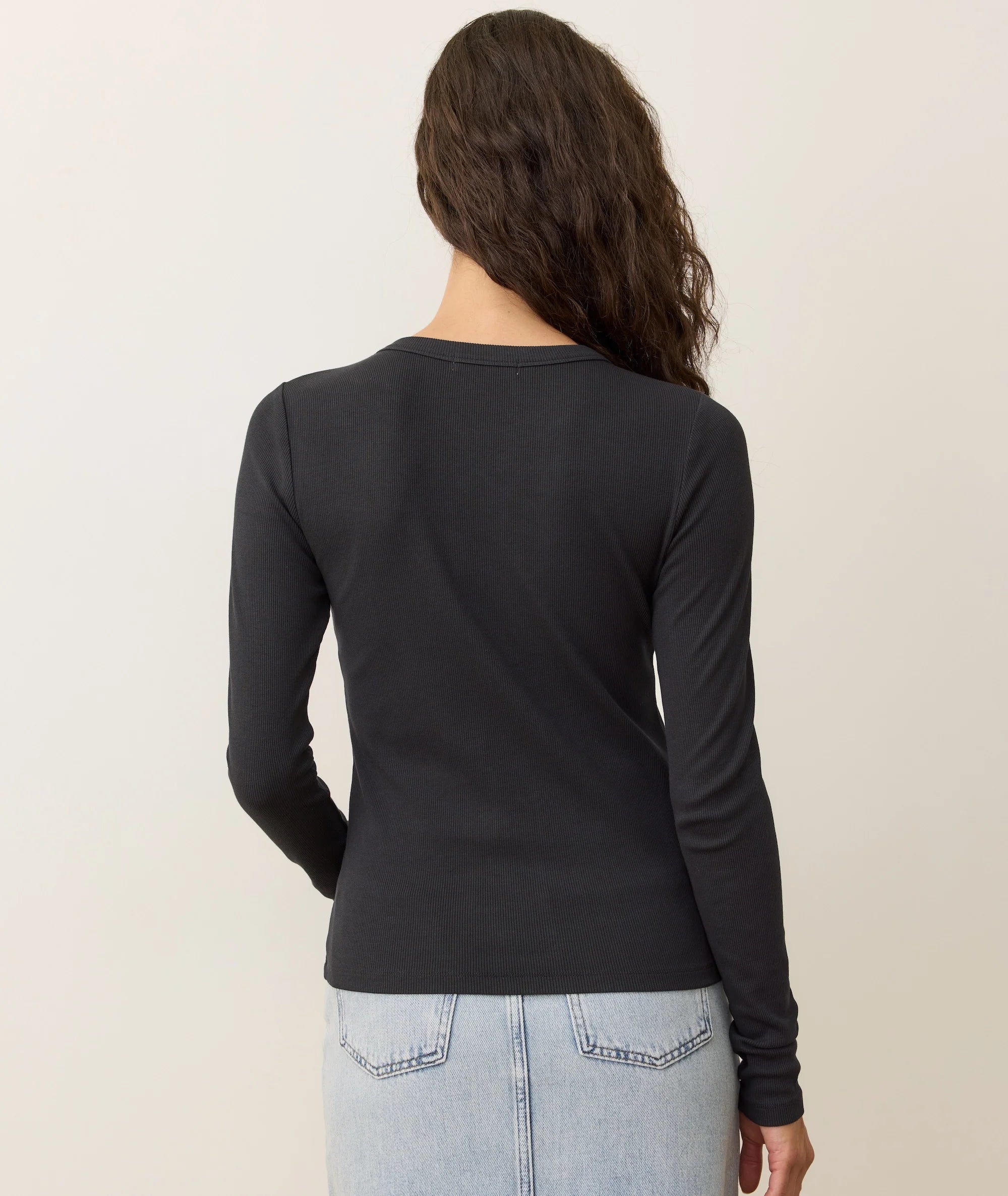 Black Long Sleeve Ribbed Crew Neck Top