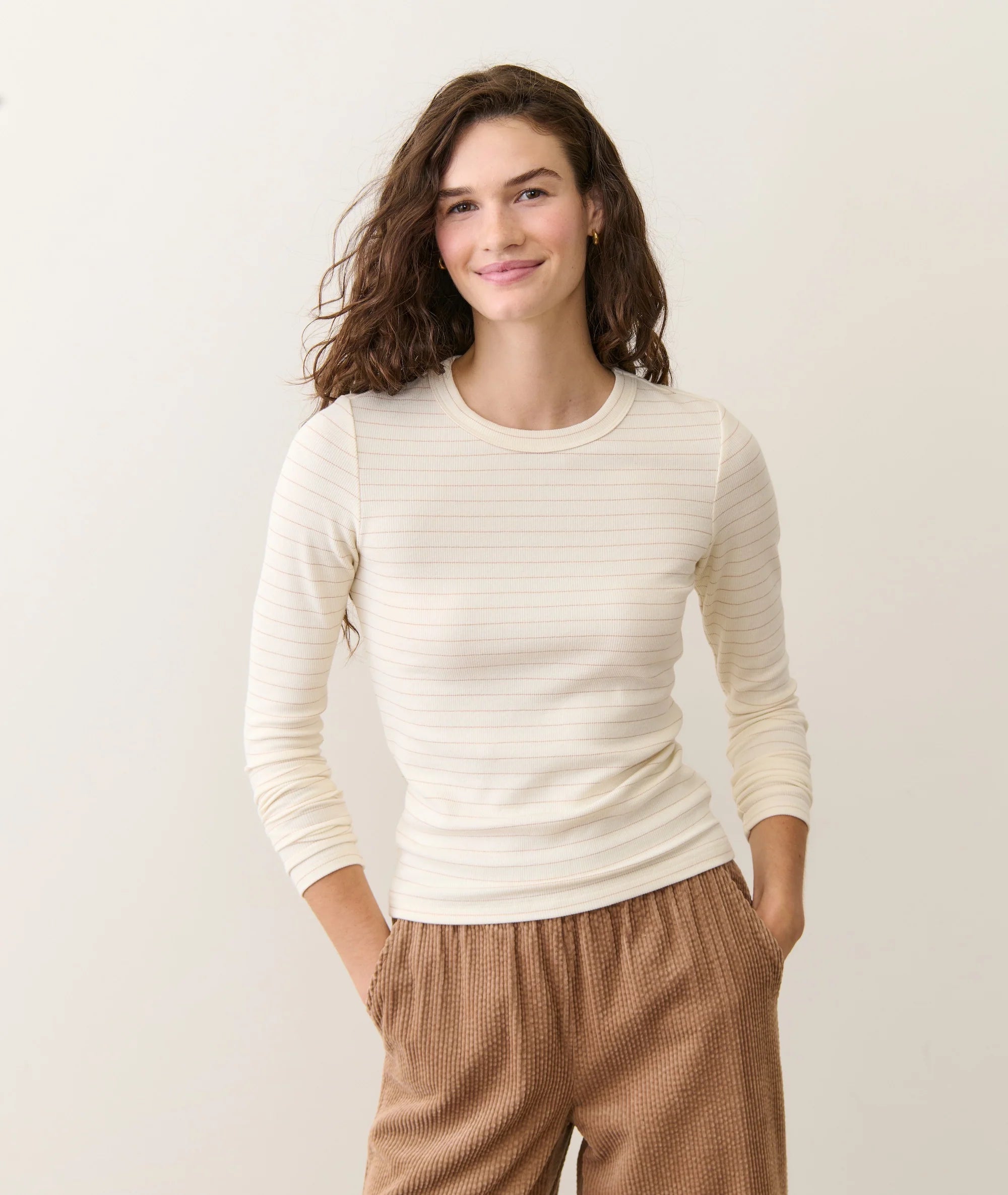 Ivory/Rose Gold Striped Long Sleeve Top